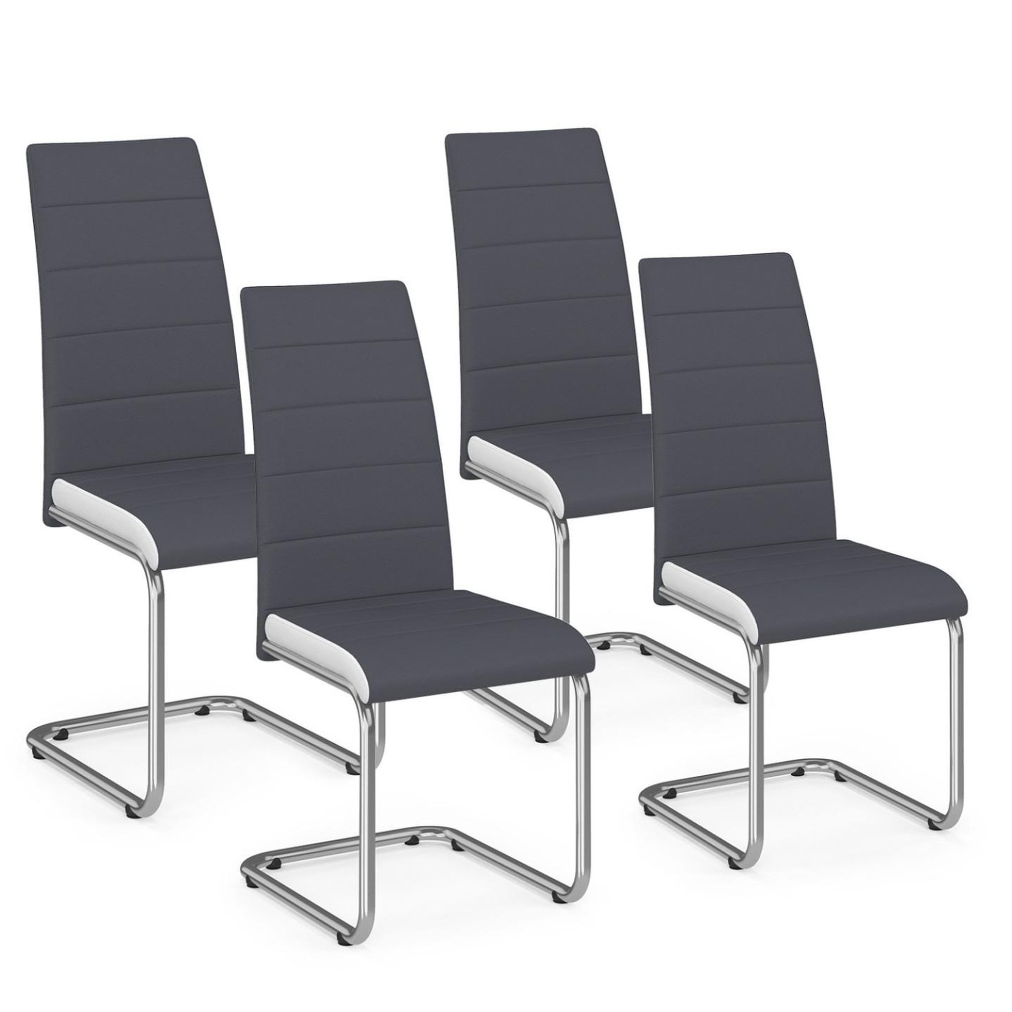 ID MARKET Lot de 4 chaises mia grises liseré blanc pour salle à manger