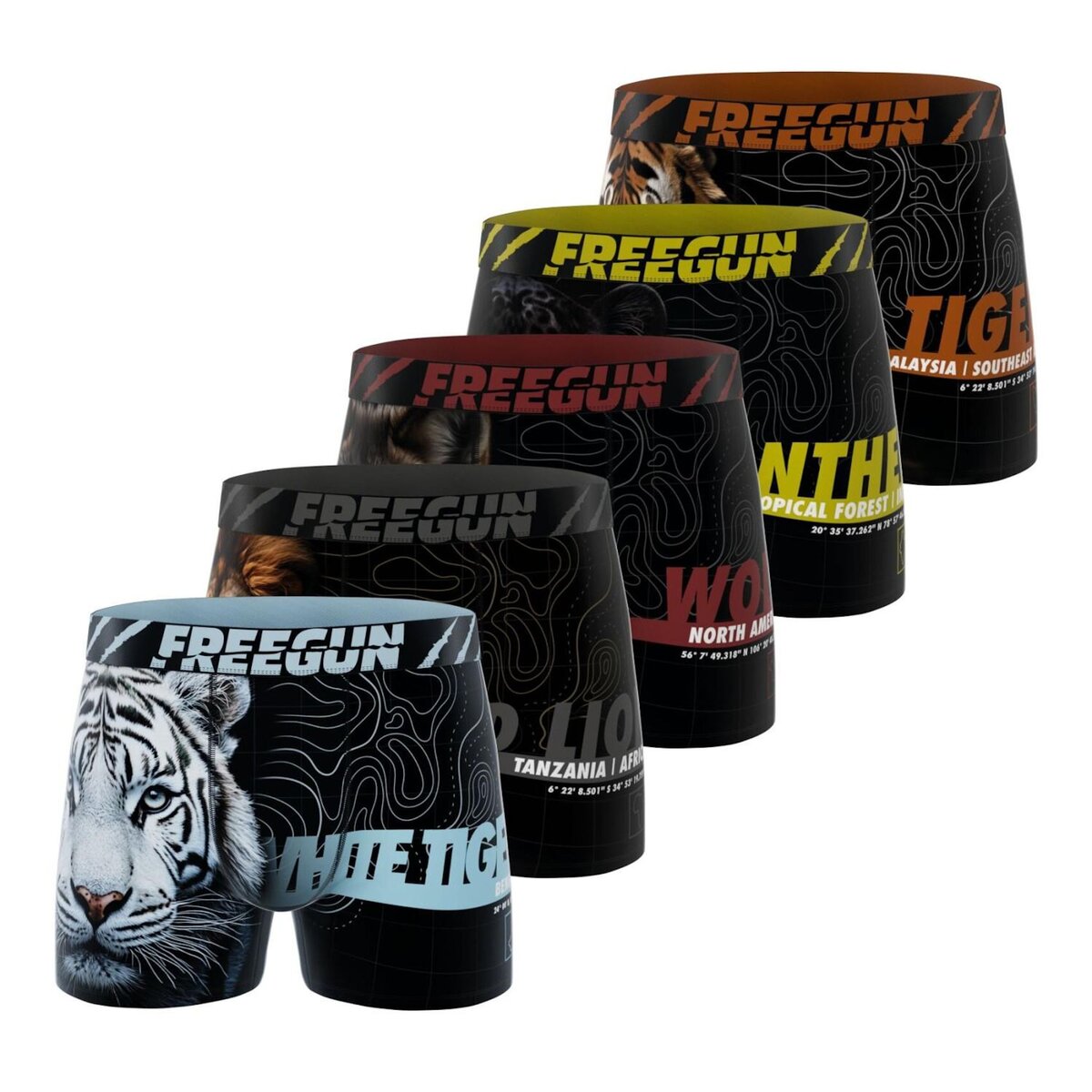 FREEGUN Lot de 5 boxers homme Wild Life