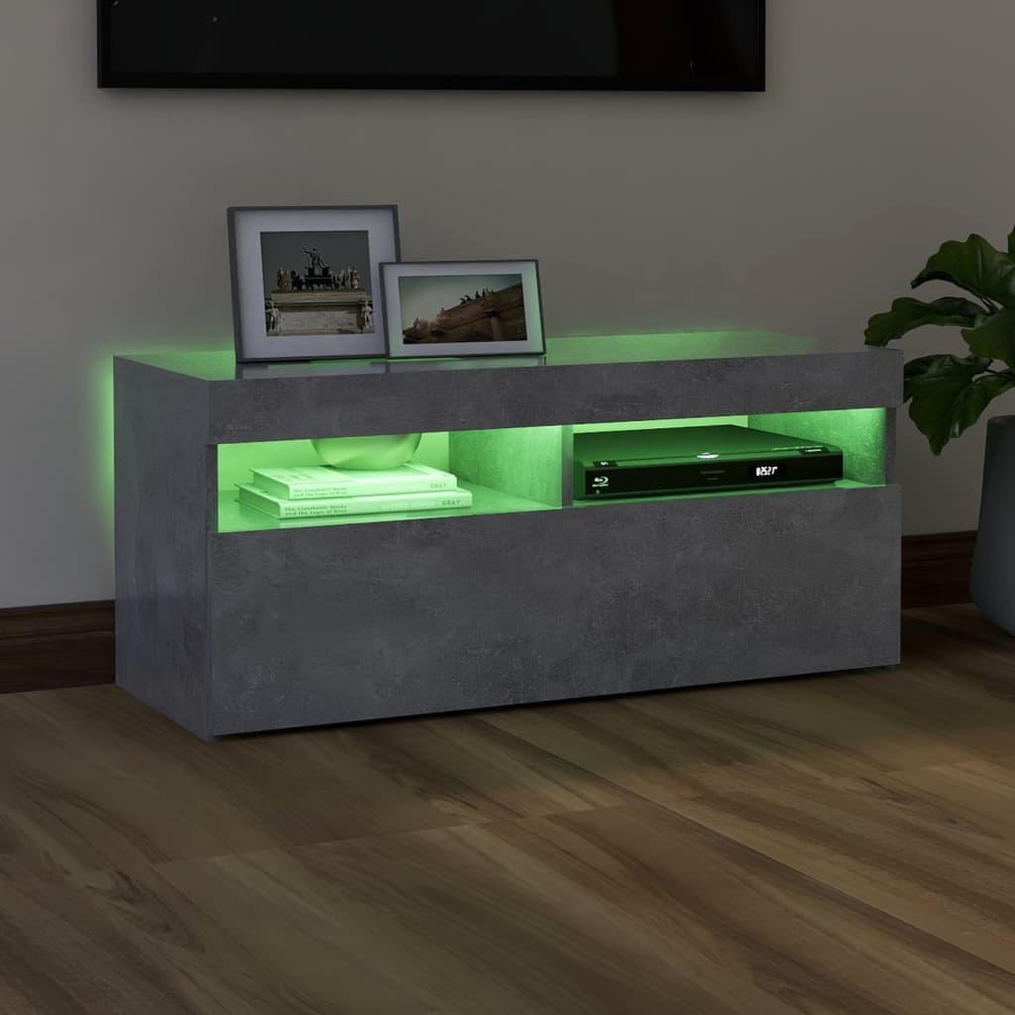 Voir la diapositive 4 : VIDAXL Meuble TV avec lumieres LED gris beton 90x35x40 cm