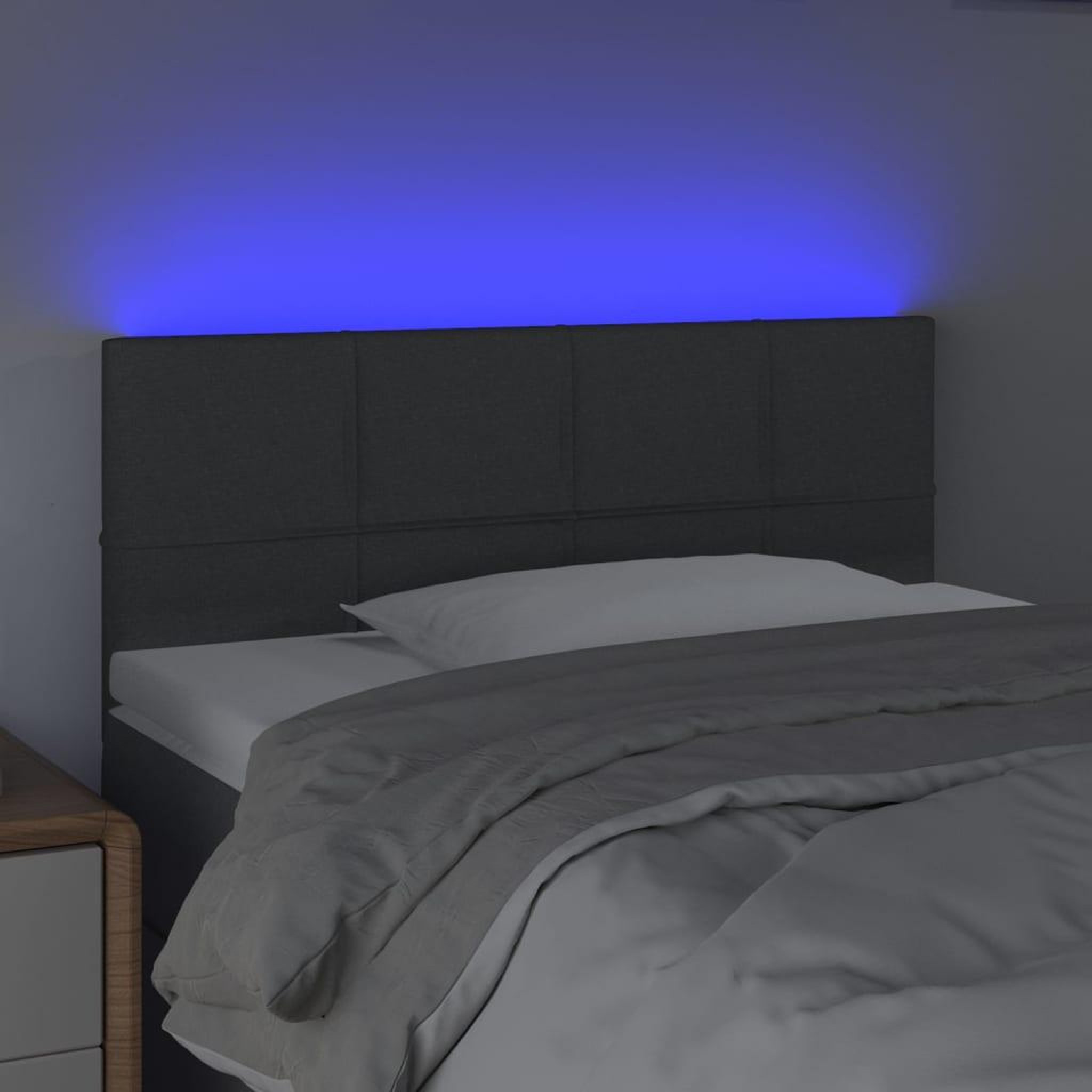Voir la diapositive 3 : VIDAXL Tete de lit a LED Gris fonce 90x5x78/88 cm Tissu
