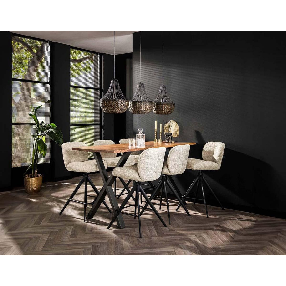 LISA DESIGN Arani - lot de 2 tabourets de bar pivotants - en tissu bouclette sable