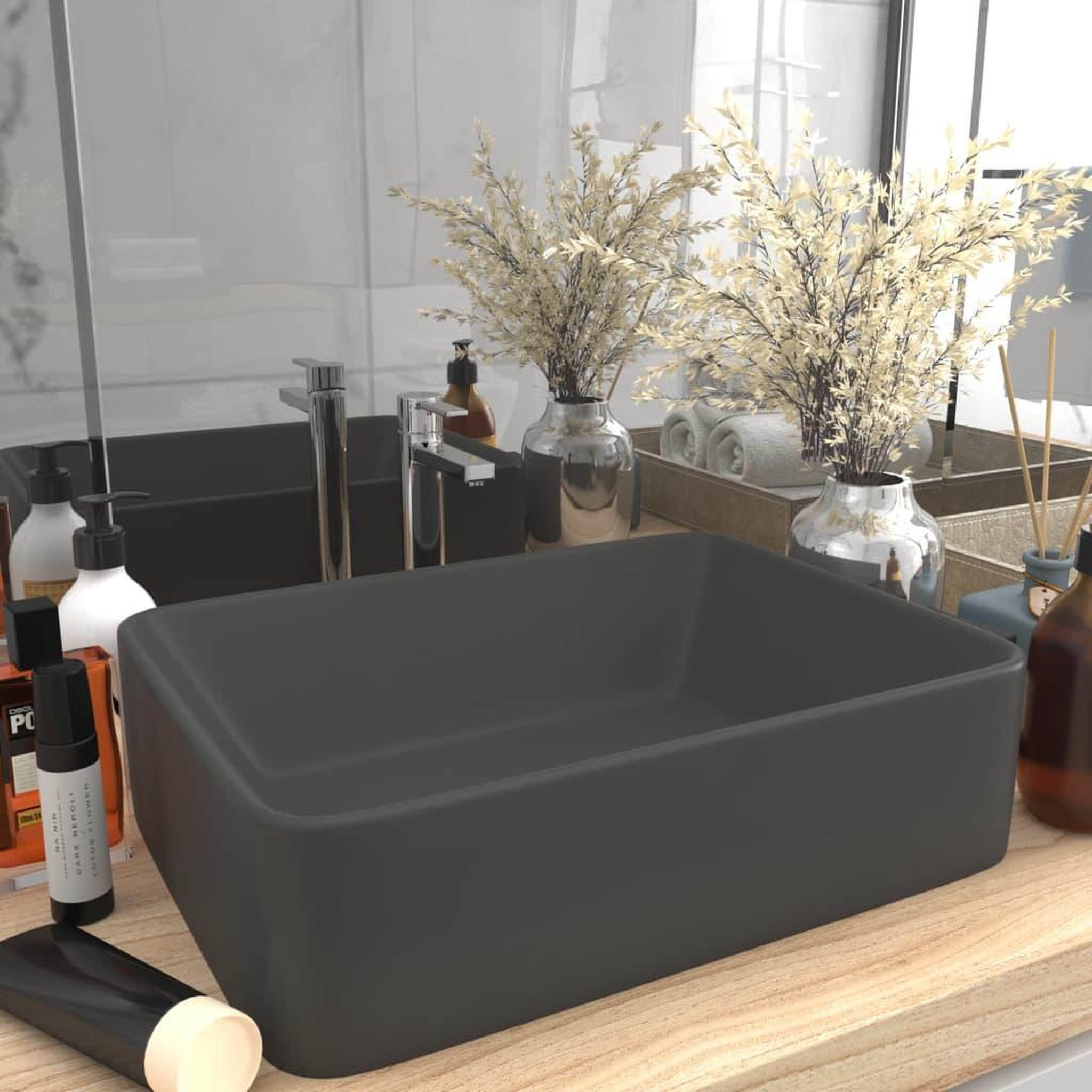Voir la diapositive 1 : VIDAXL Lavabo de luxe Gris fonce mat 41x30x12 cm Ceramique