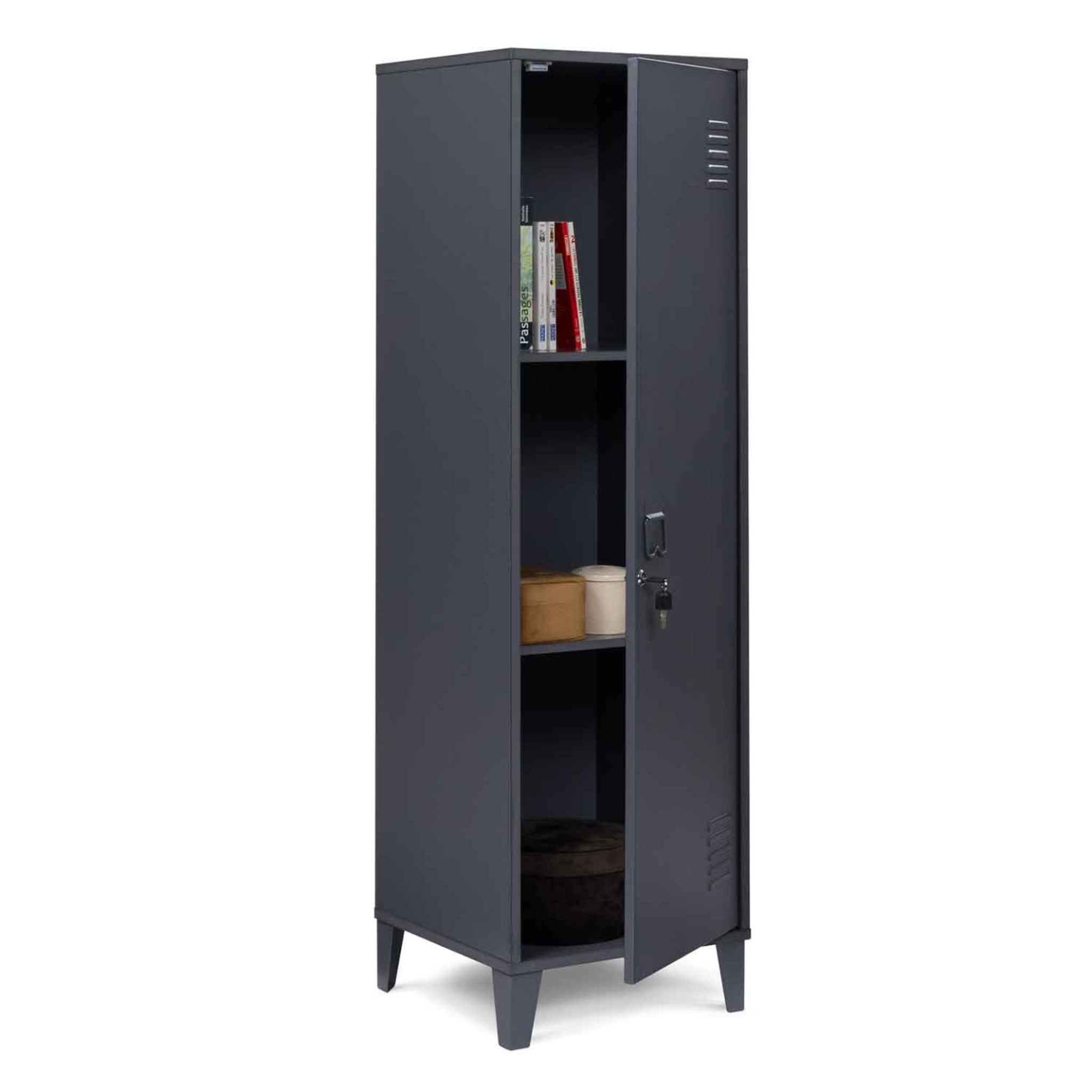 Voir la diapositive 4 : ID MARKET Armoire vestiaire ester 1 porte métal gris foncé design industriel