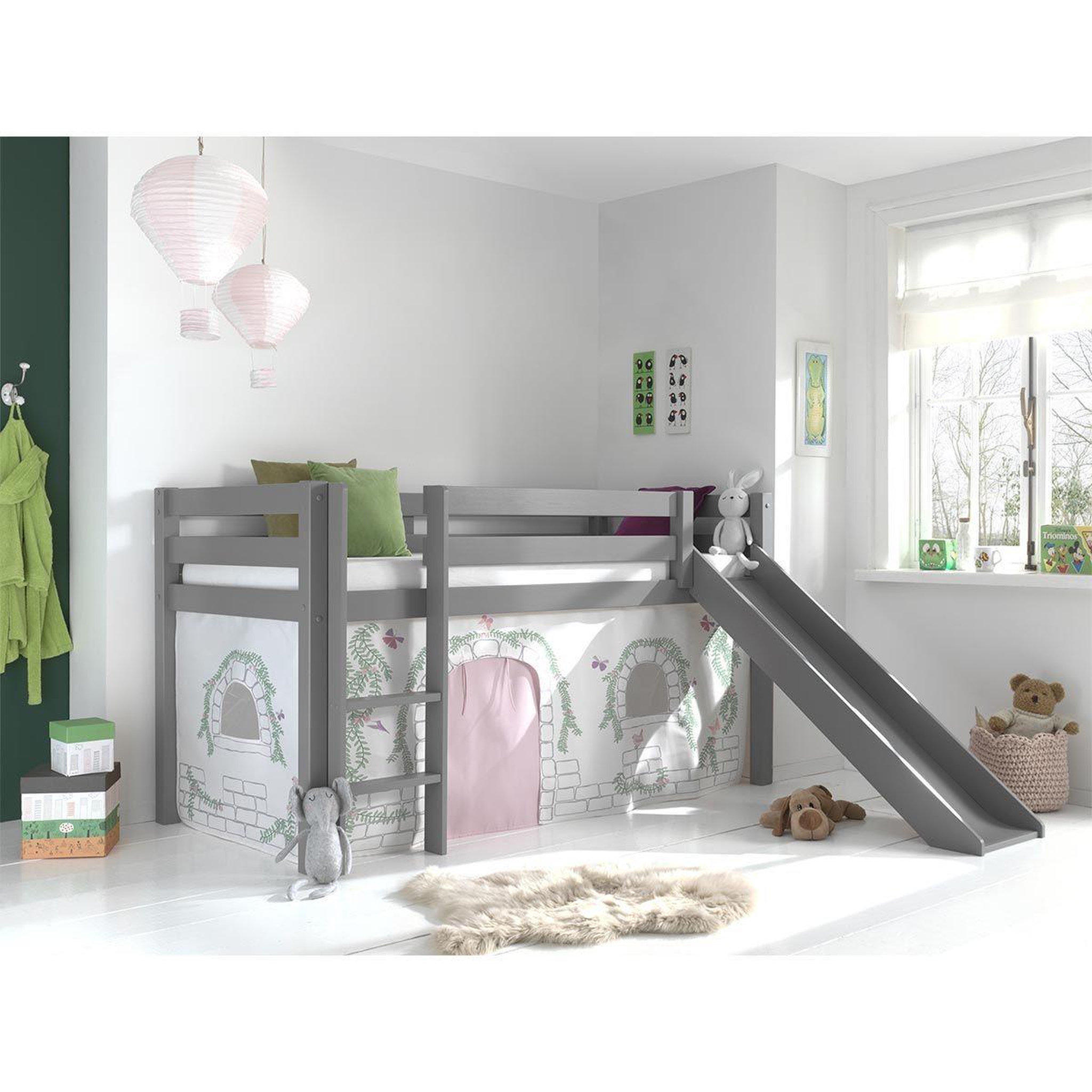 Voir la diapositive 2 : Paris Prix Pack - lit enfant toboggan & tente  pino birdy  gris