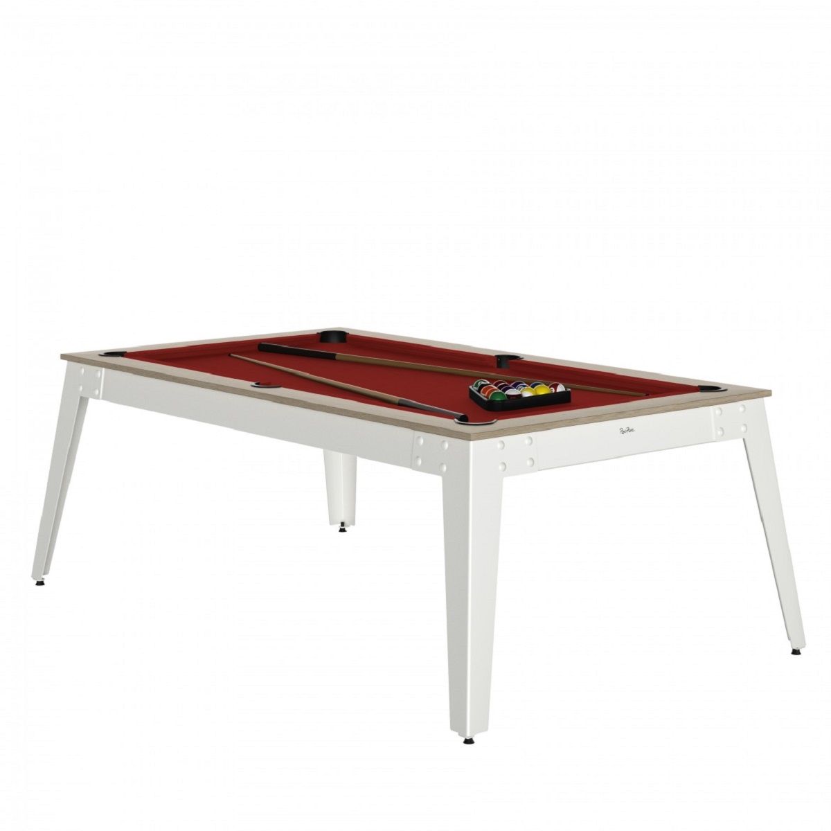 RENE PIERRE Table de billard STEEL Oslo pieds blanc drapé rouge 