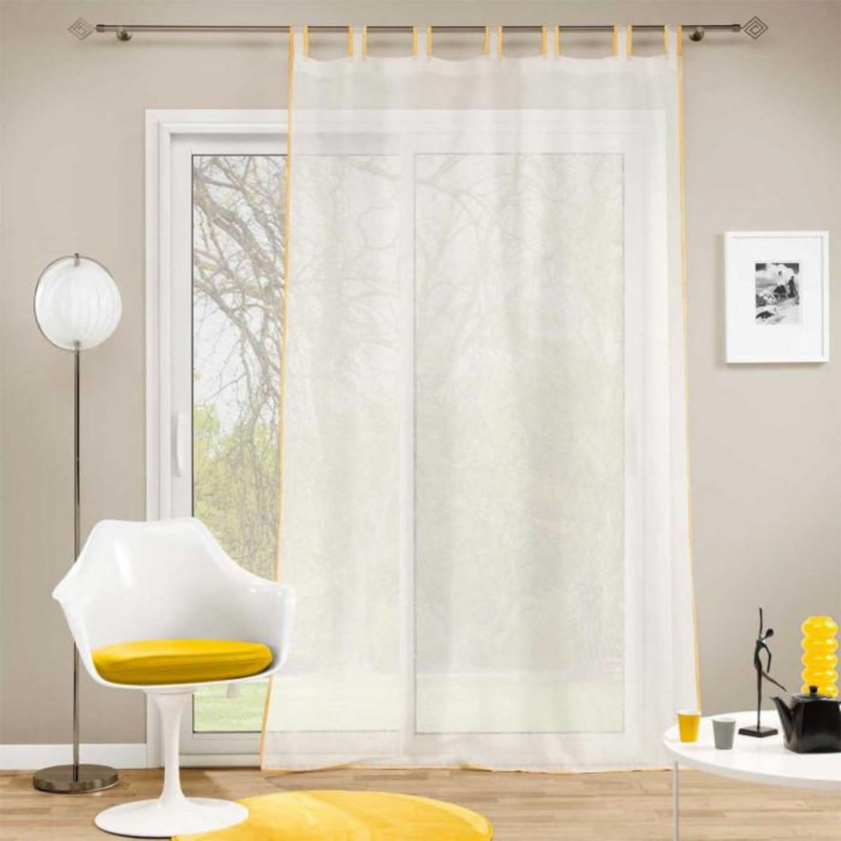 Paris Prix Rideau Voilage à Passants  Casalina  140x240cm Blanc & Jaune