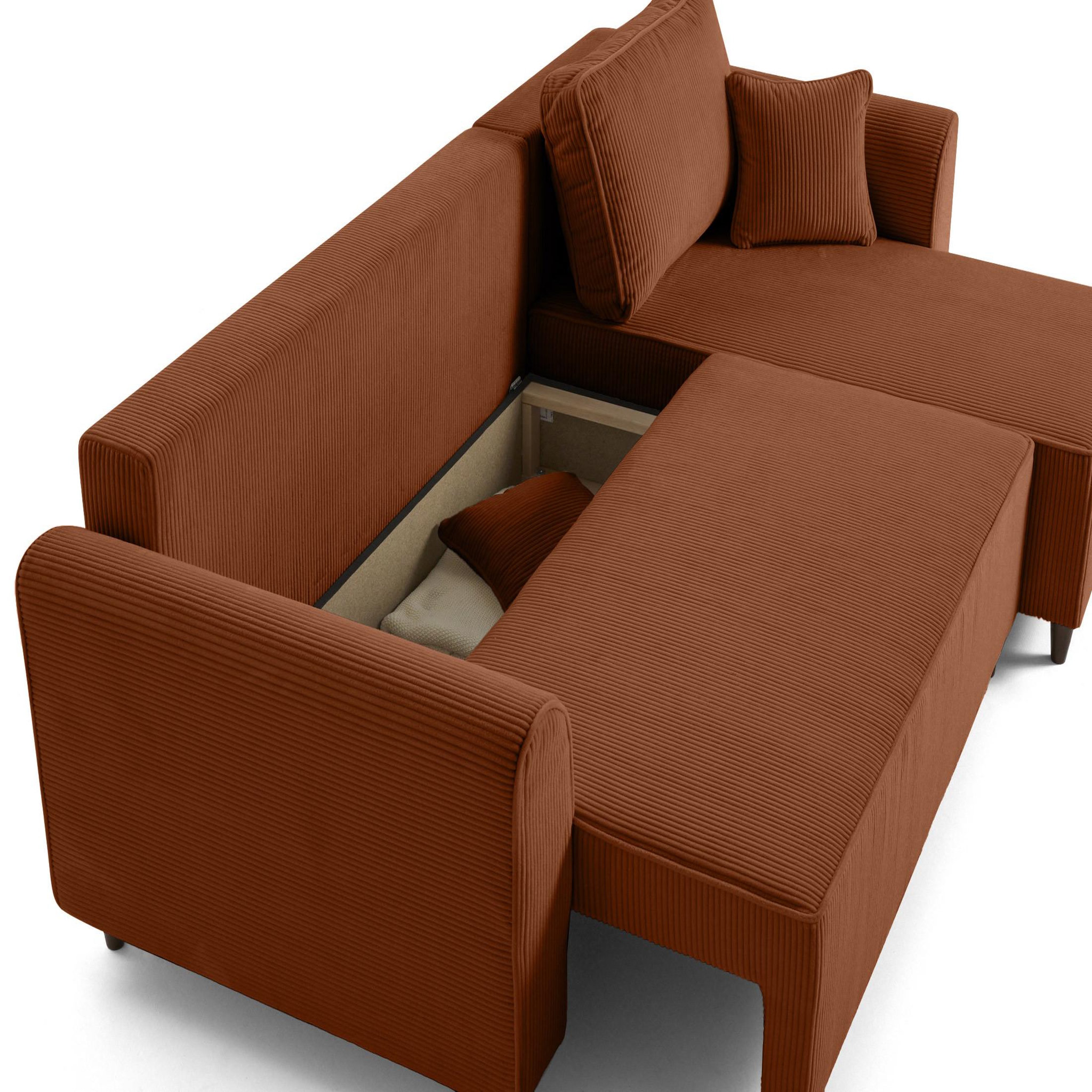 Voir la diapositive 4 : BEST MOBILIER Saphir - canapé d'angle réversible 4 places - convertible avec coffre - en velours côtelé