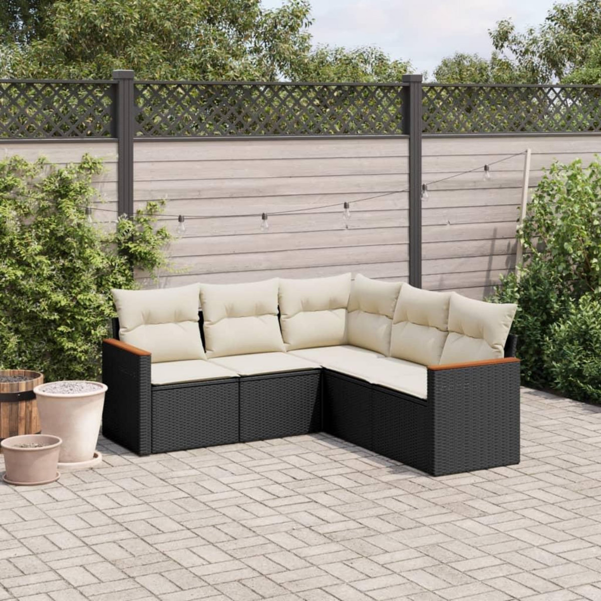 VIDAXL Salon de jardin 5 pcs avec coussins noir resine tressee