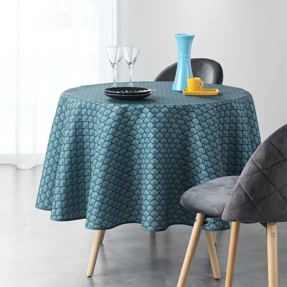 Paris Prix Nappe Ronde Imprimée  Art Chic  180cm Bleu
