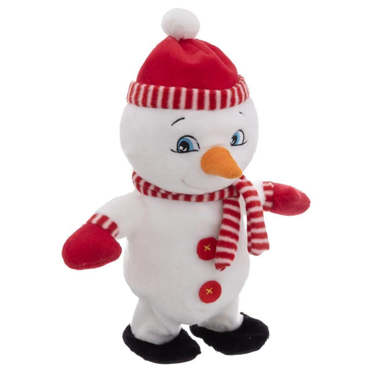 FEERIC LIGHT & CHRISTMAS Bonhomme de Neige  Musical  34cm Blanc & Rouge
