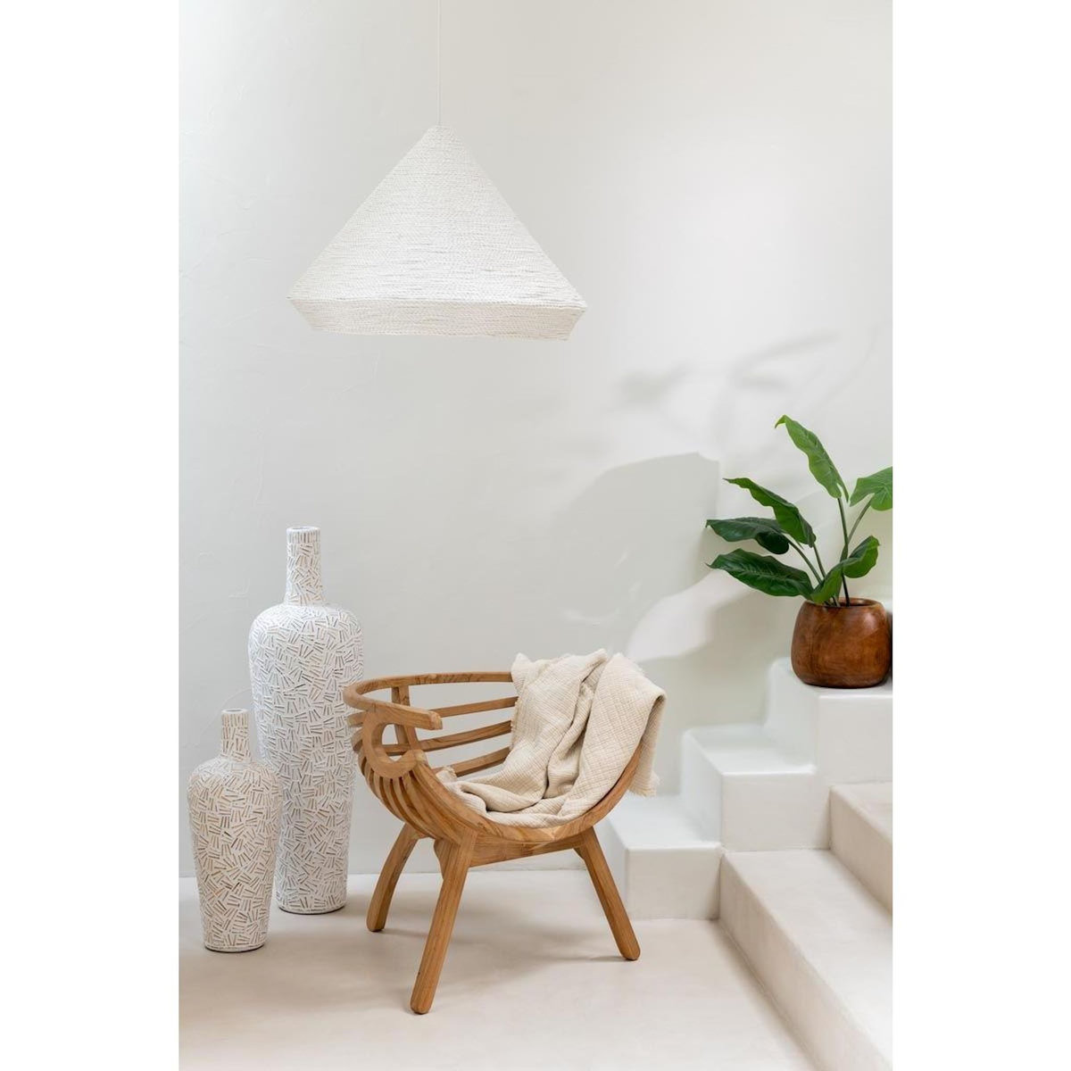 Paris Prix Lampe Suspension en Raphia  Cône  52cm Blanc