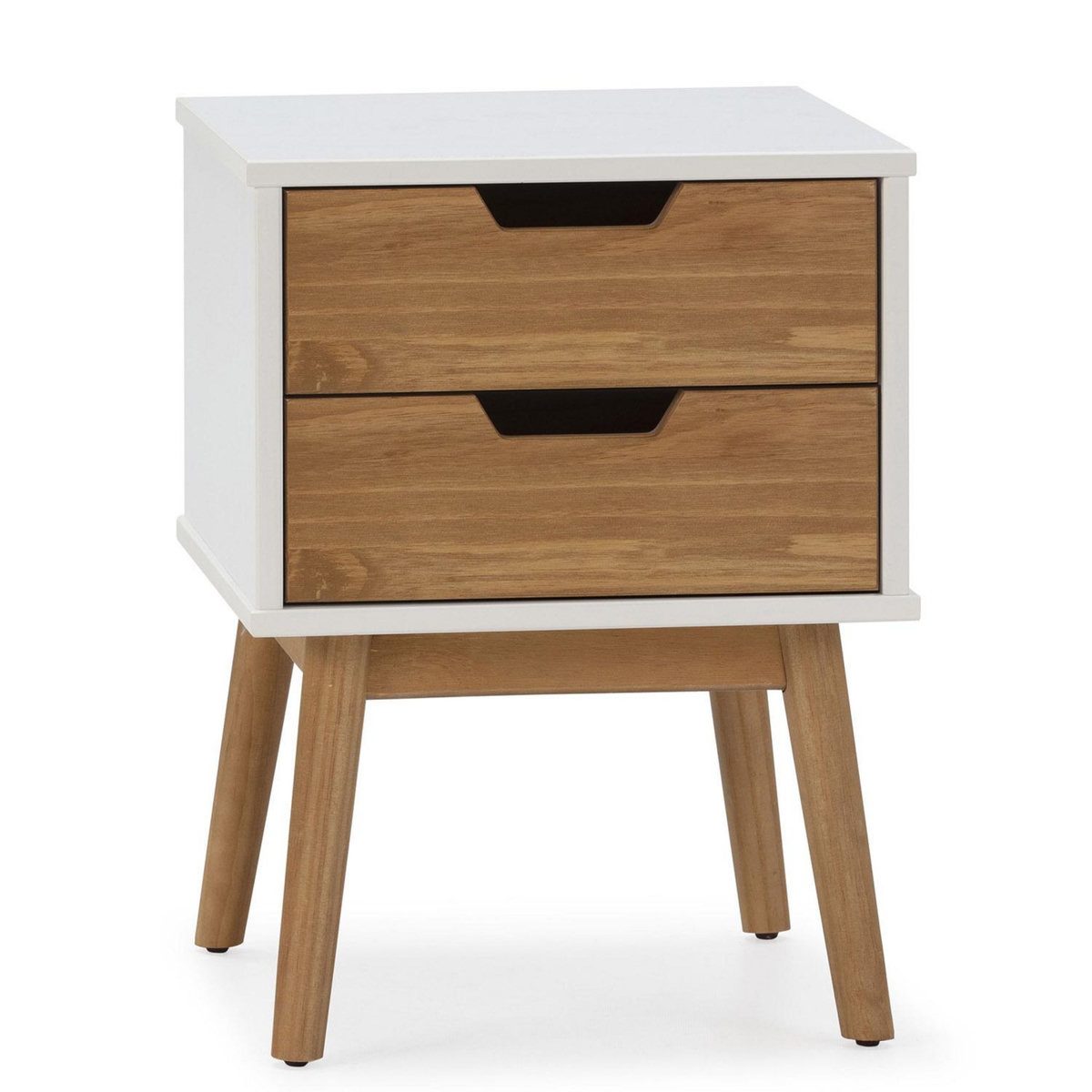 VS VENTA-STOCK Table de chevet Baku 2 tiroirs blanc/bois, bois de pin massif