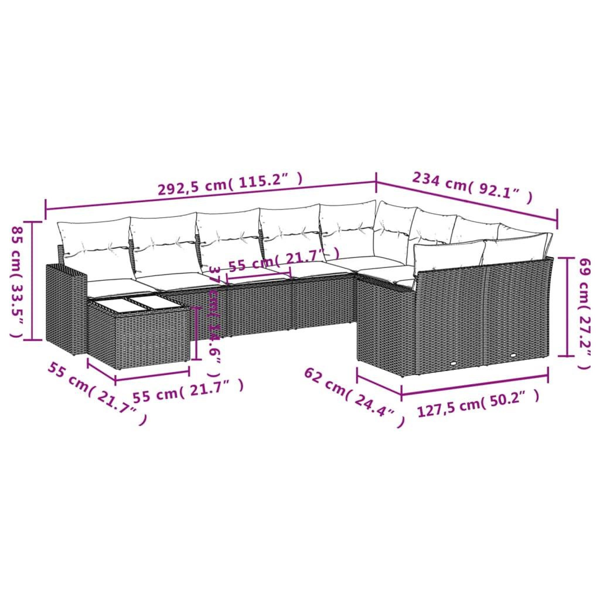 Voir la diapositive 6 : VIDAXL Salon de jardin 10 pcs avec coussins marron resine tressee