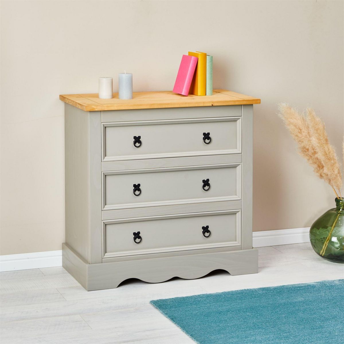 IDIMEX Commode TEQUILA, 3 tiroirs en pin massif style mexicain