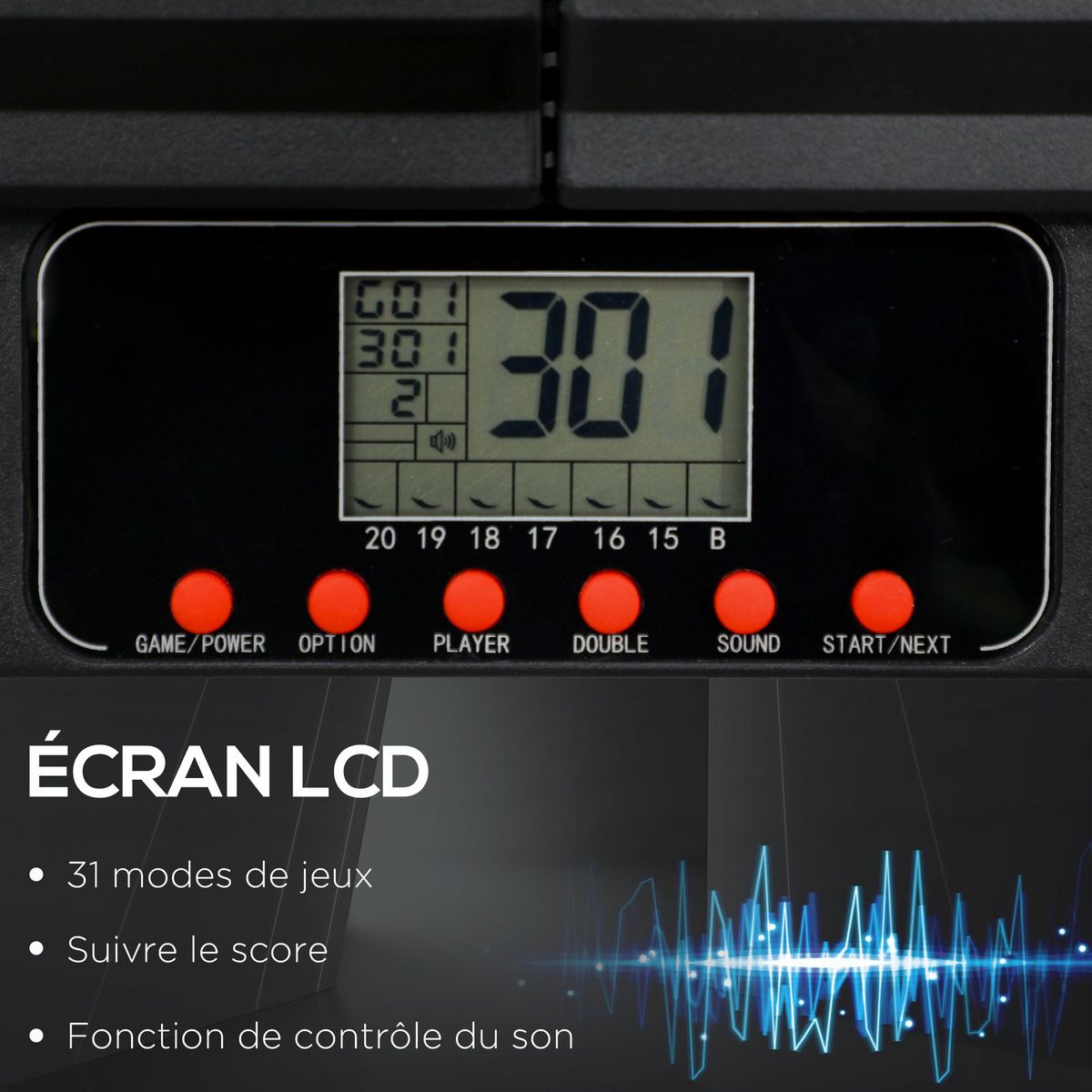 HOMCOM Cible jeu de fléchettes électronique refermable 31 jeux jusqu'à 8 joueurs affichage LCD haut-parleur noir