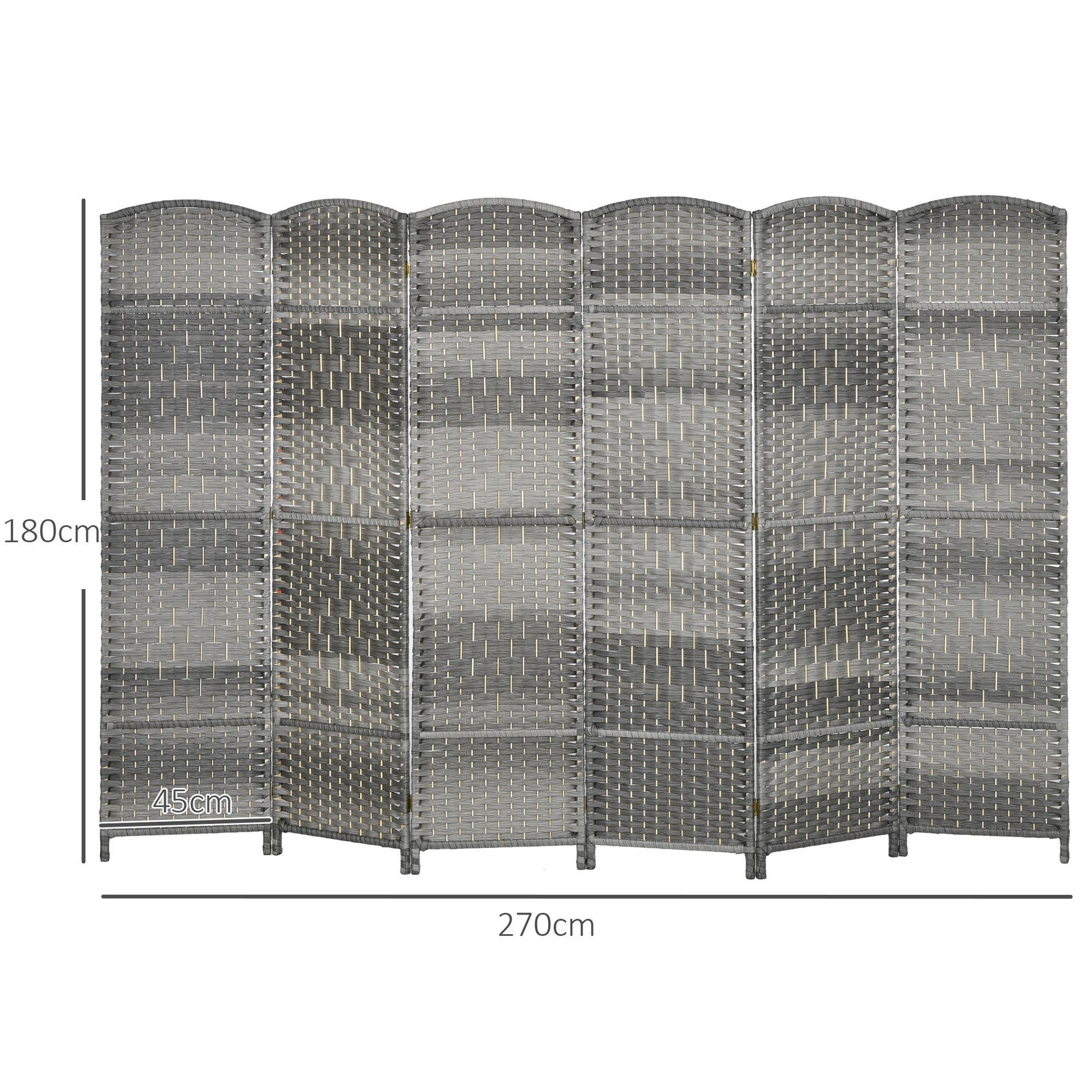 Voir la diapositive 3 : HOMCOM Paravent intérieur 6 panneaux pliables en bois séparateur de pièce style bohème tissé gris