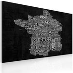 Paris Prix Tableau  Text Map of France on the Black Background. Coloris disponibles : Multicolore