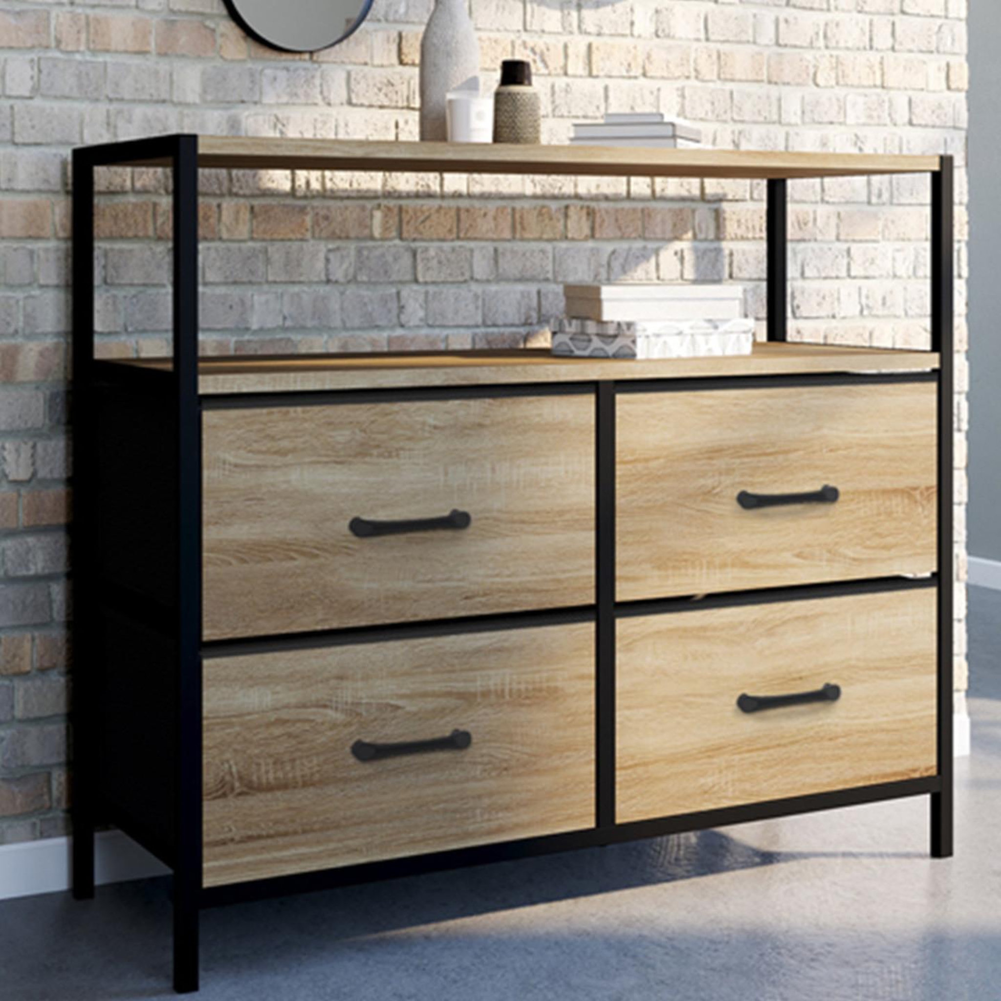 Voir la diapositive 2 : ID MARKET Commode 4 tiroirs en tissu utah 80 cm meuble de rangement design industriel