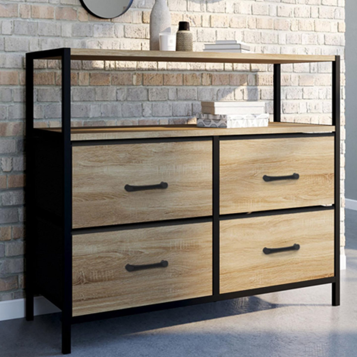 ID MARKET Commode 4 tiroirs en tissu UTAH 80 cm meuble de rangement design industriel