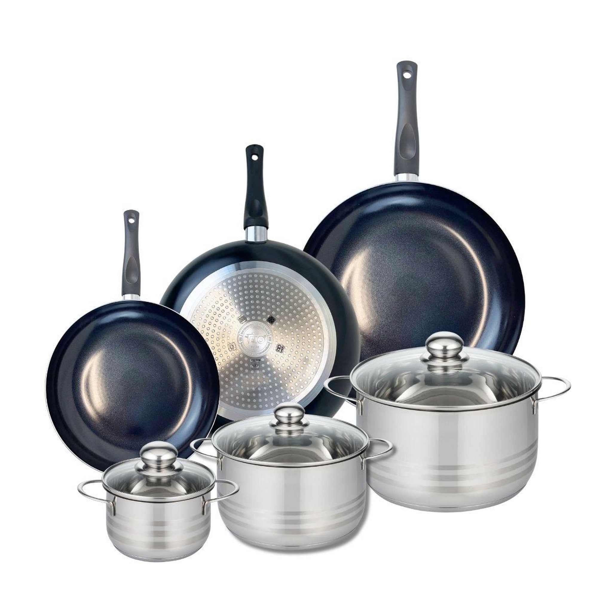 ELO Ensemble de 3 poêles de cuisson 24, 28 et 32 cm et 3 faitouts 14, 20 et 24 cm elo prima brillant