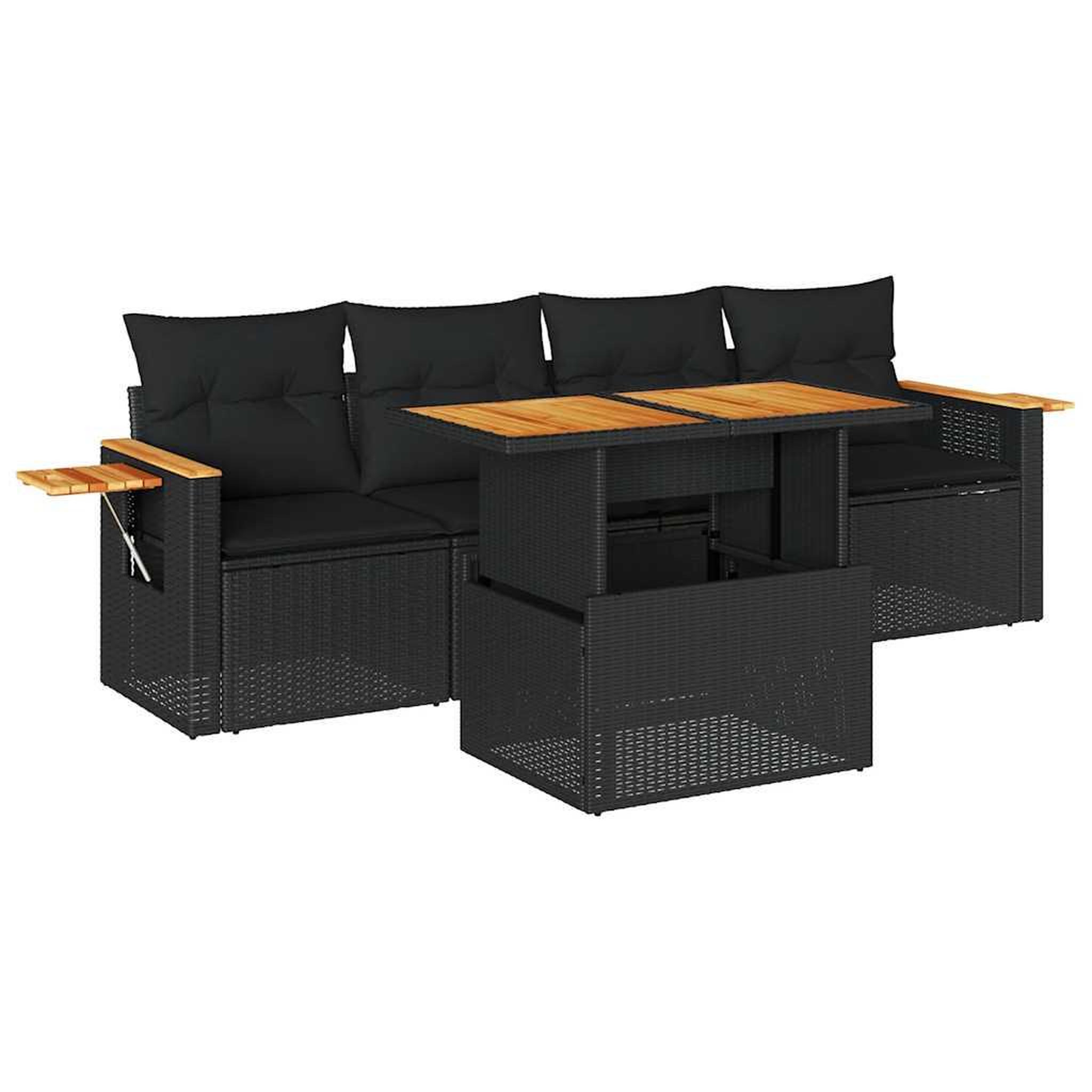 Voir la diapositive 2 : VIDAXL Salon de jardin 5 pcs avec coussins noir resine tressee acacia