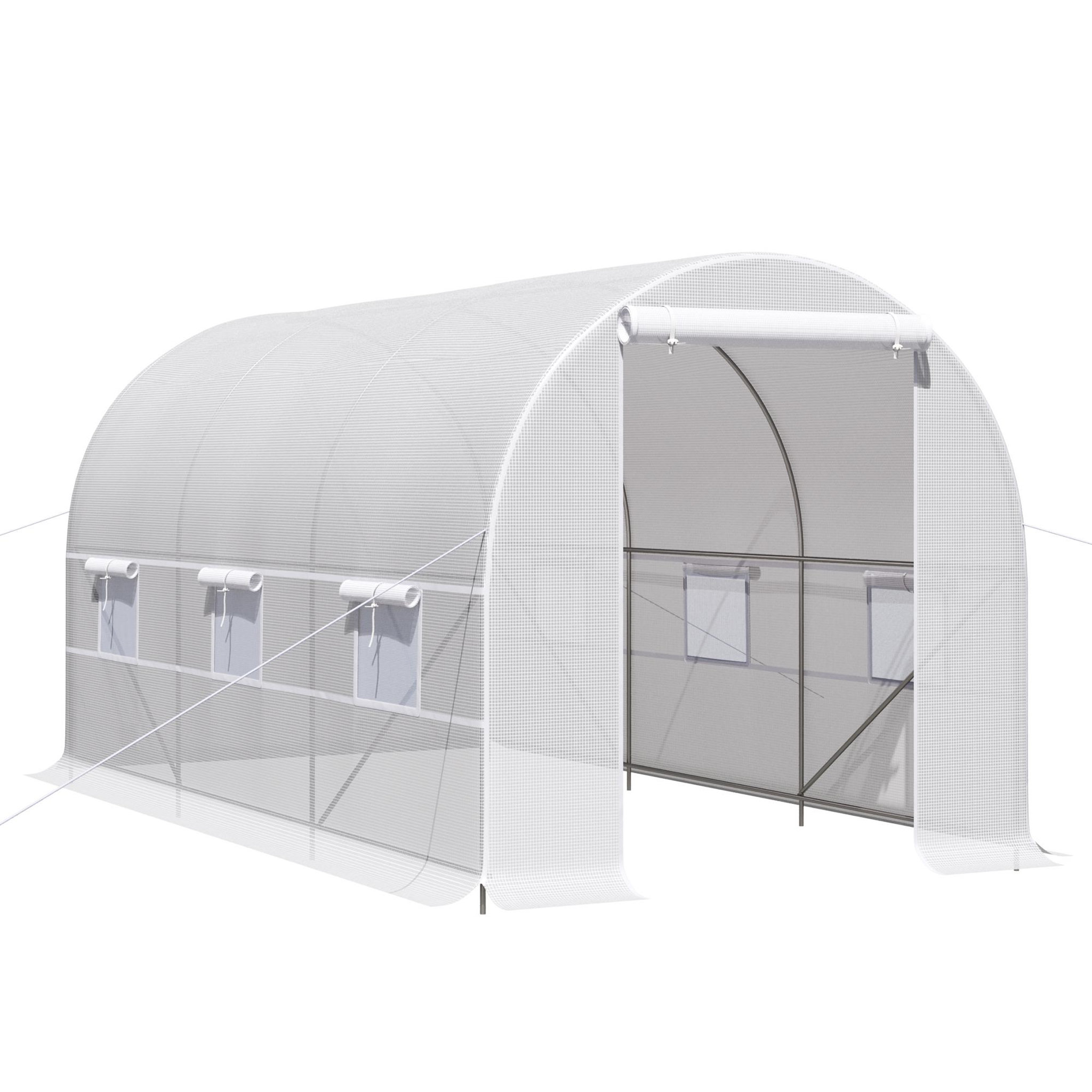 outsunny serre de jardin tunnel surface sol 8 m² 4 x 2 x 2 m châssis tubulaire renforcé 18 mm 6 fenêtres blanc