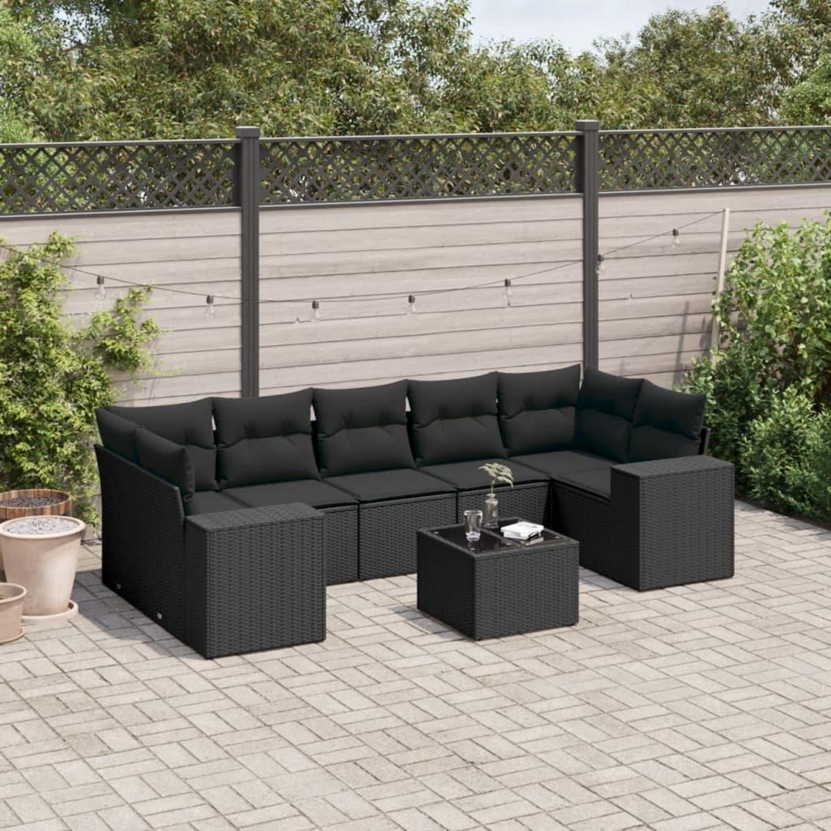 VIDAXL Salon de jardin 8 pcs avec coussins noir resine tressee