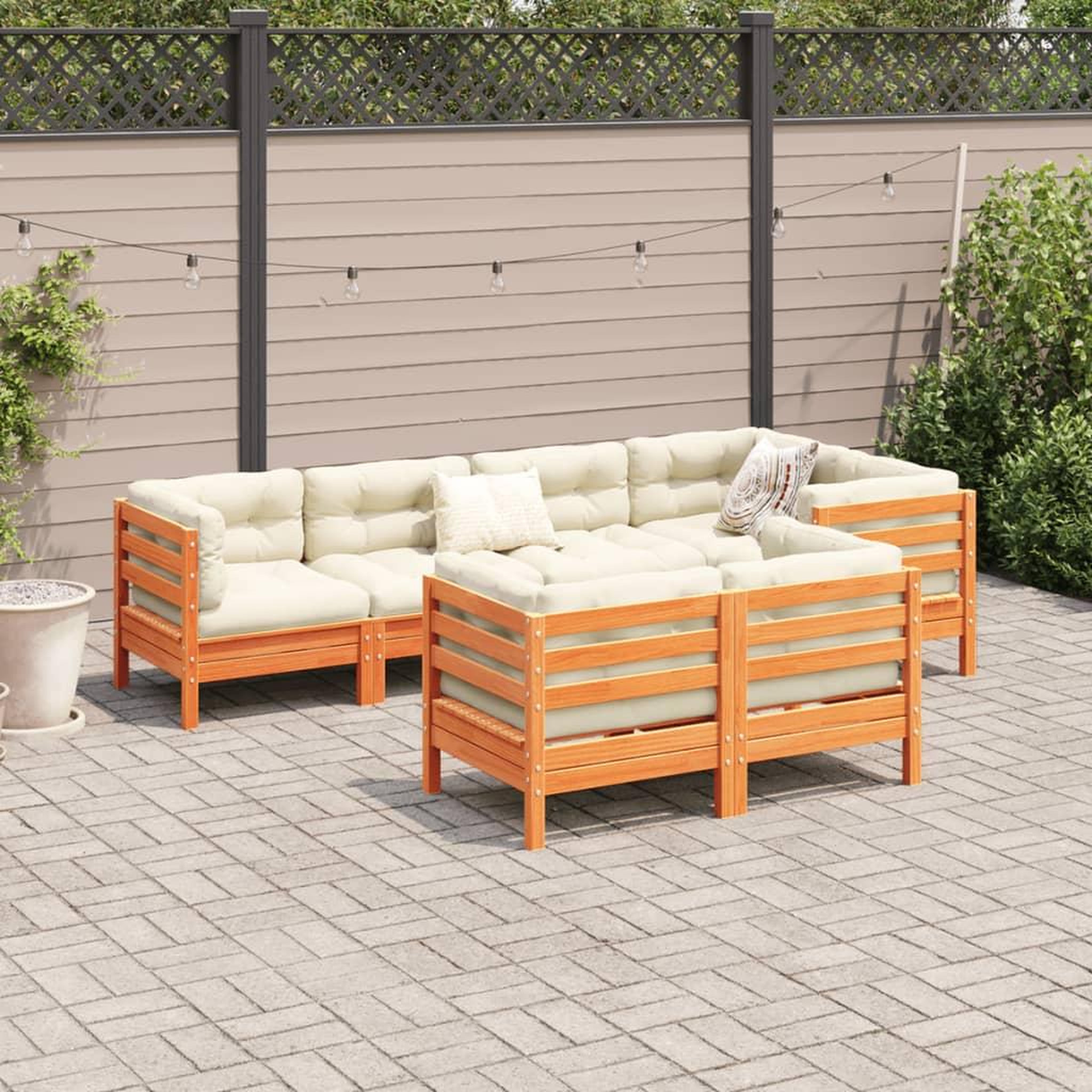 Voir la diapositive 3 : VIDAXL Salon de jardin 7 pcs avec coussins cire marron bois pin massif