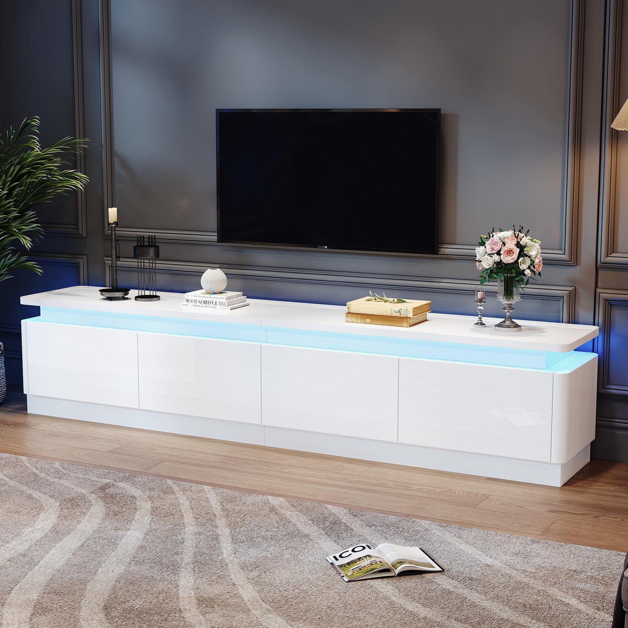 Voir la diapositive 4 : MERAX Meuble tv blanc 180 cm led panneau de particules