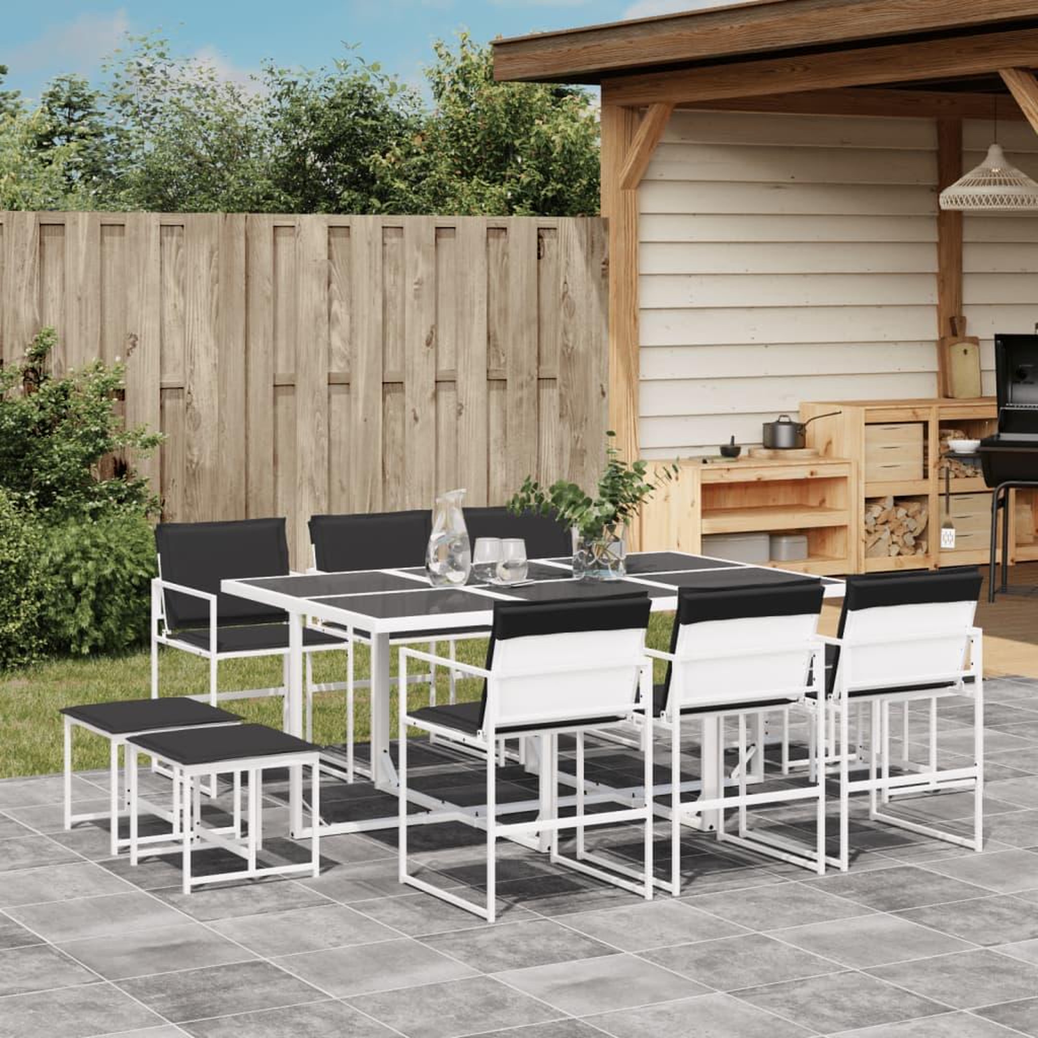 VIDAXL Ensemble a manger de jardin avec coussins 11pcs blanc textilene