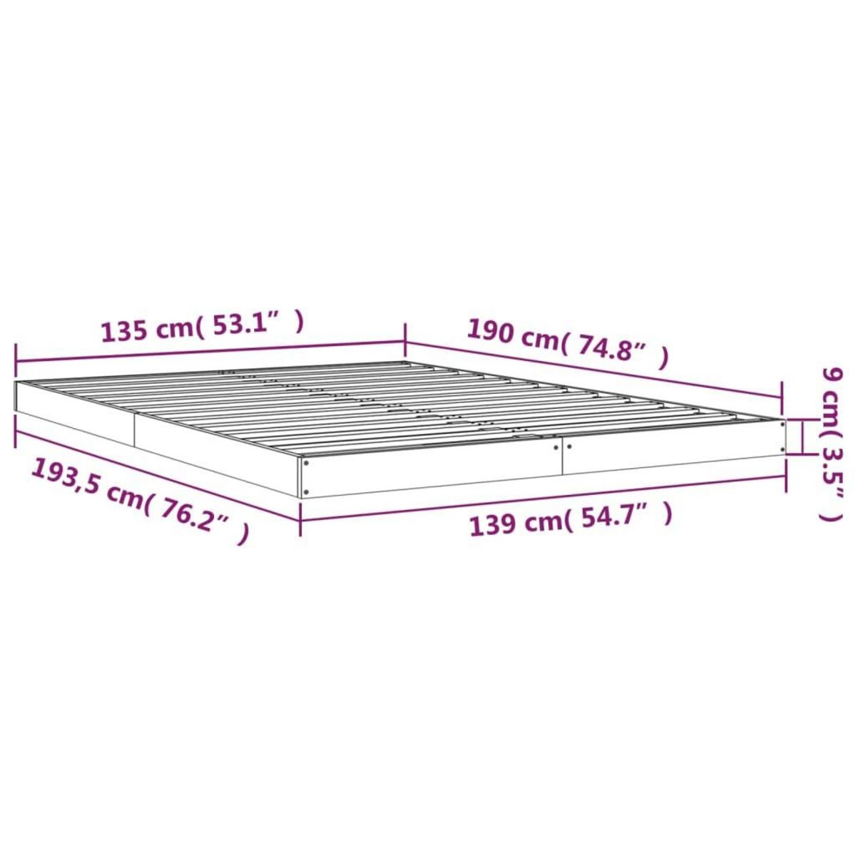 VIDAXL Cadre de lit sans matelas noir 135x190 cm bois de pin massif