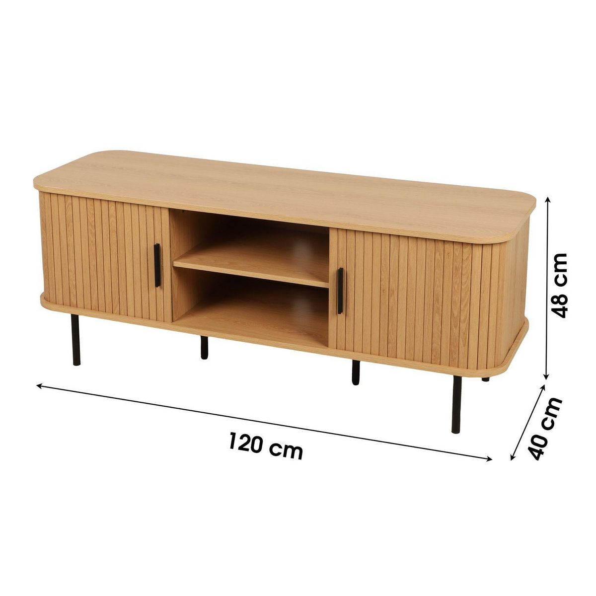 DIVERS Meuble TV 2 portes coulissantes effet tasseau BONNIE - Beige