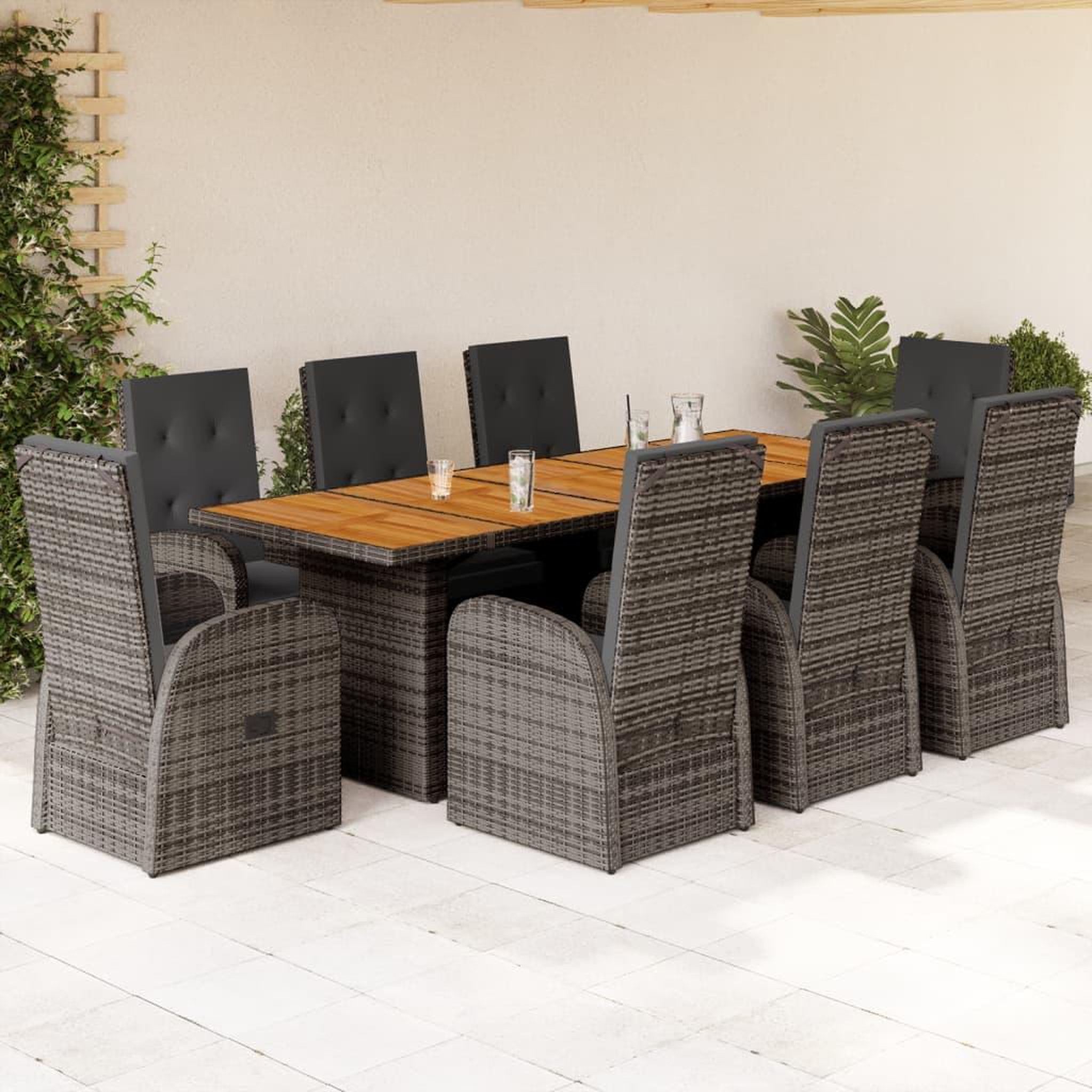 VIDAXL Ensemble a manger de jardin 9 pcs coussins gris resine tressee