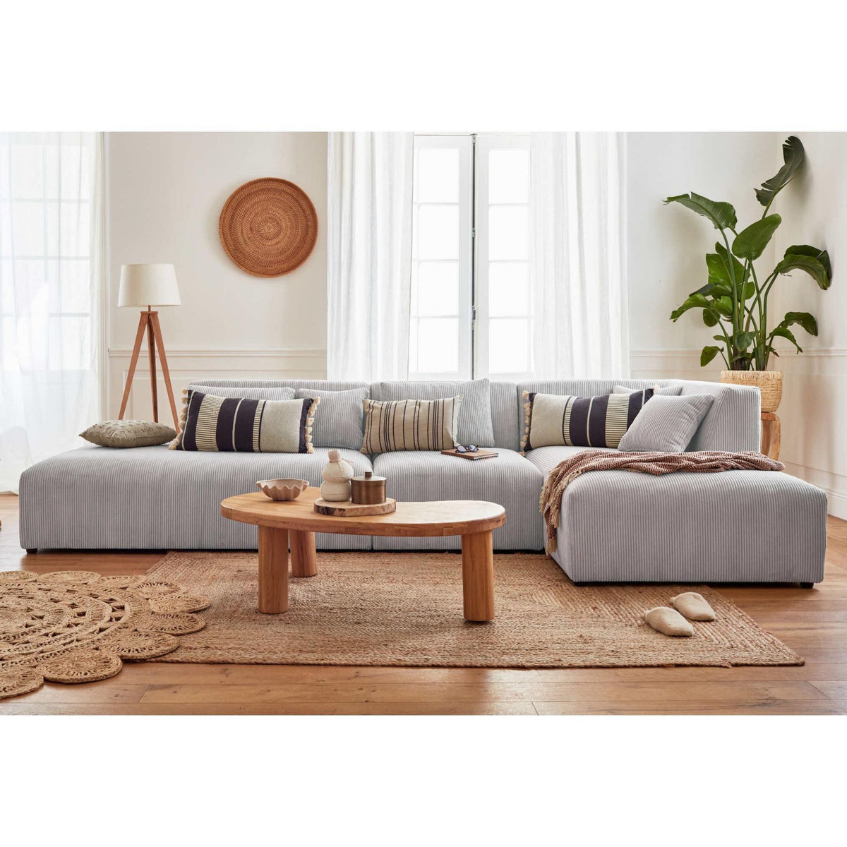 LISA DESIGN Victoire - canapé modulable d'angle droit - 5 places - en velours côtelé