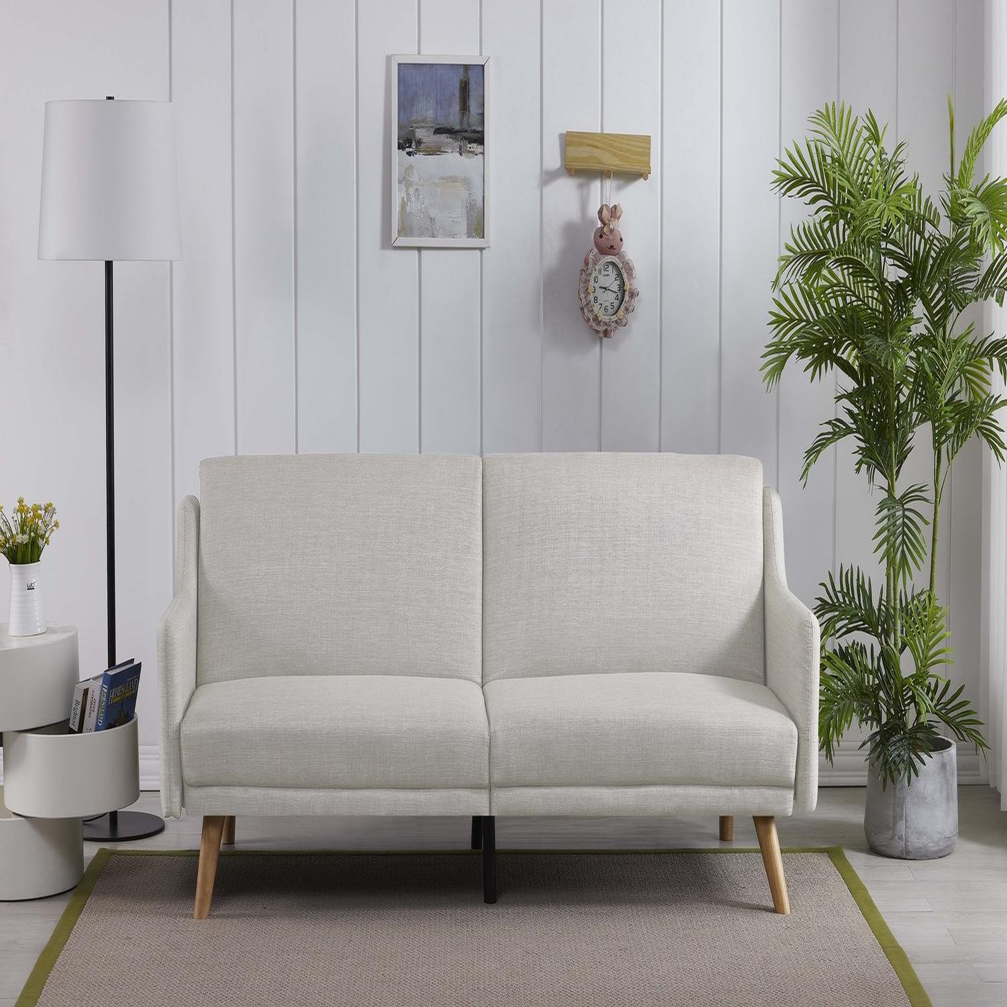 Voir la diapositive 2 : CONCEPT USINE Canapé scandinave convertible 3 places en tissu gris clair ester
