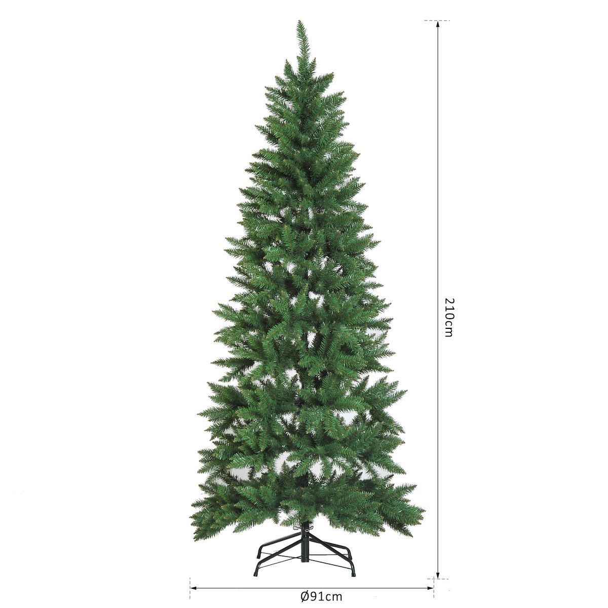 HOMCOM Sapin de Noël artificiel Ø 91 x 210H cm 865 branches épines imitation Nordmann grand réalisme vert