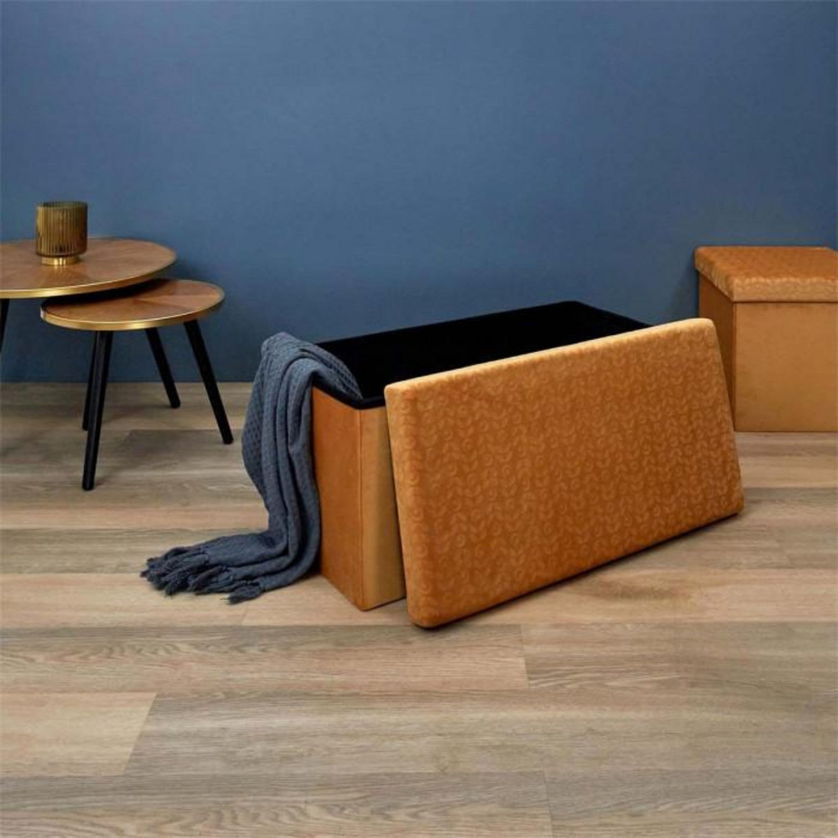 Paris Prix Banc Pliable & Coffre  Rétro  76cm Jaune Moutarde