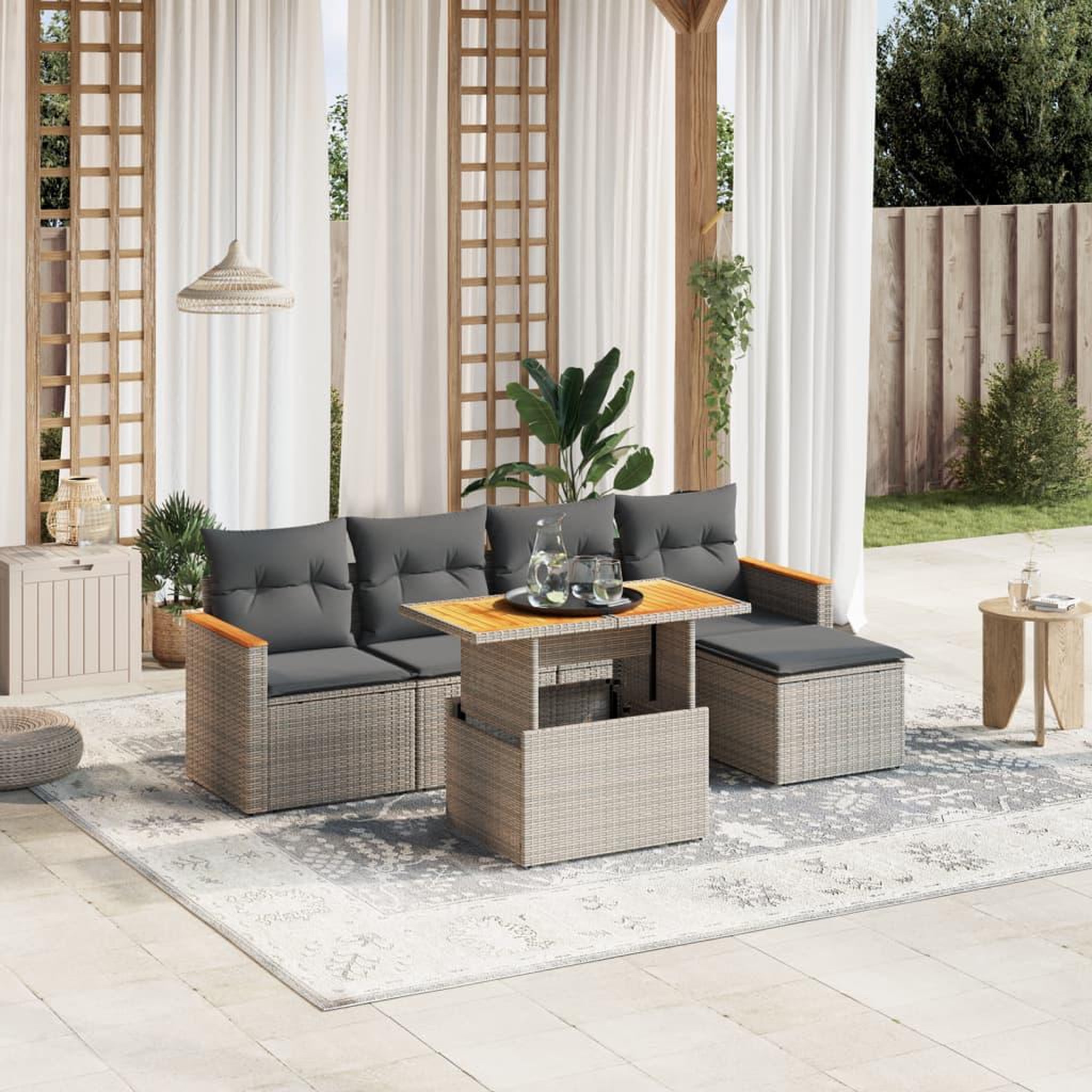 VIDAXL Salon de jardin 6 pcs avec coussins gris resine tressee