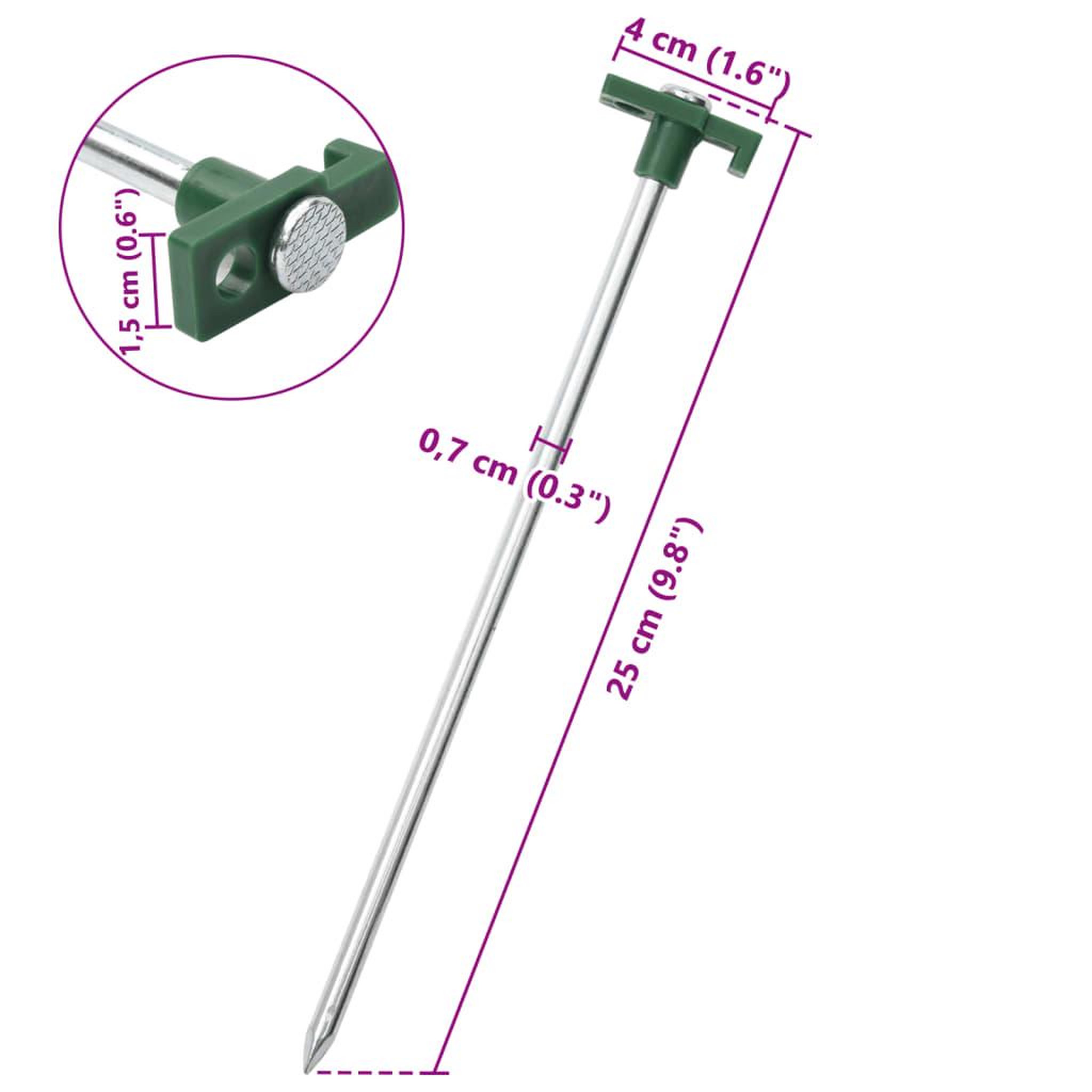 Voir la diapositive 6 : VIDAXL Piquets de tente 12 pcs 25 cm 7 mm acier galvanise et PP