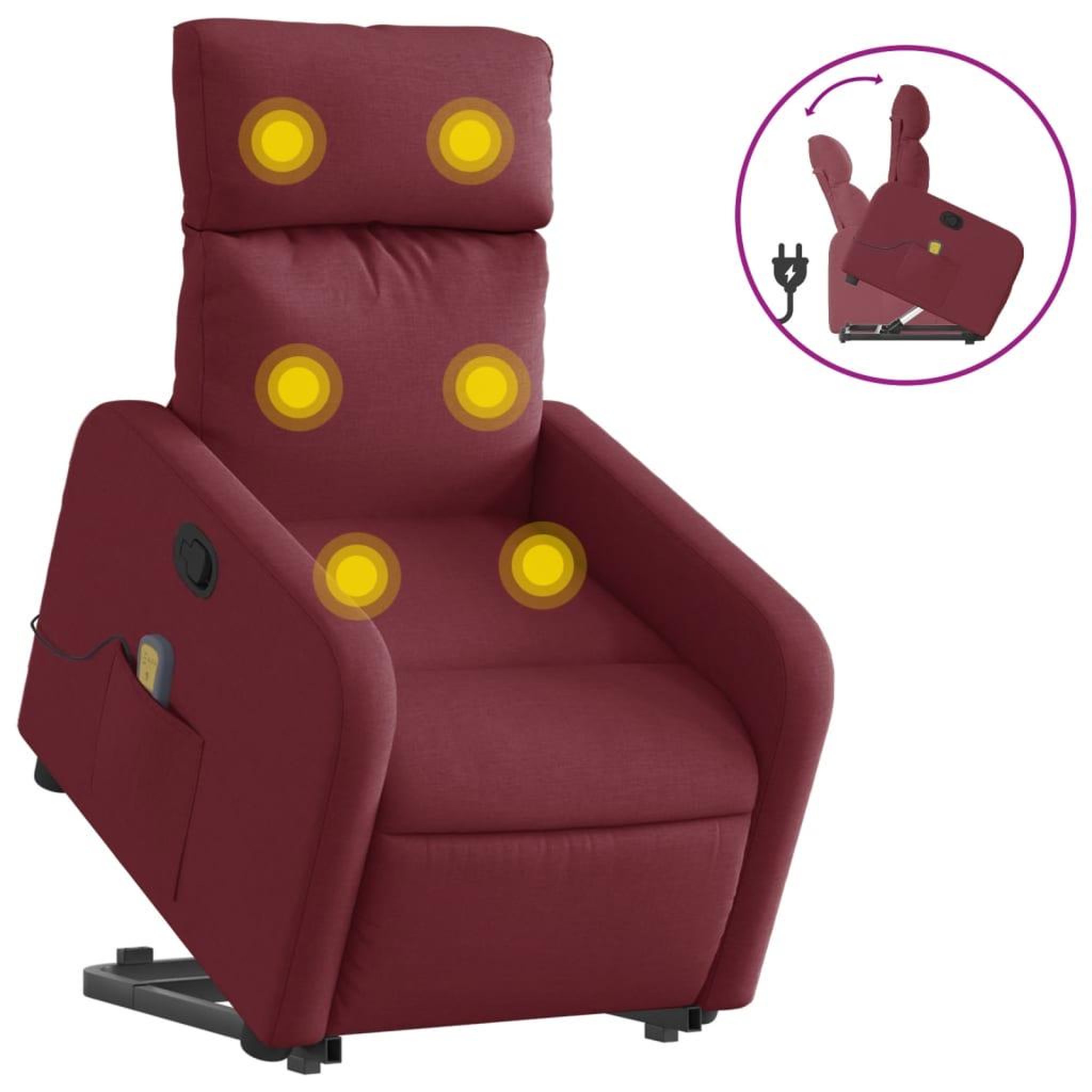 Voir la diapositive 2 : VIDAXL Fauteuil inclinable de massage Rouge bordeaux Tissu