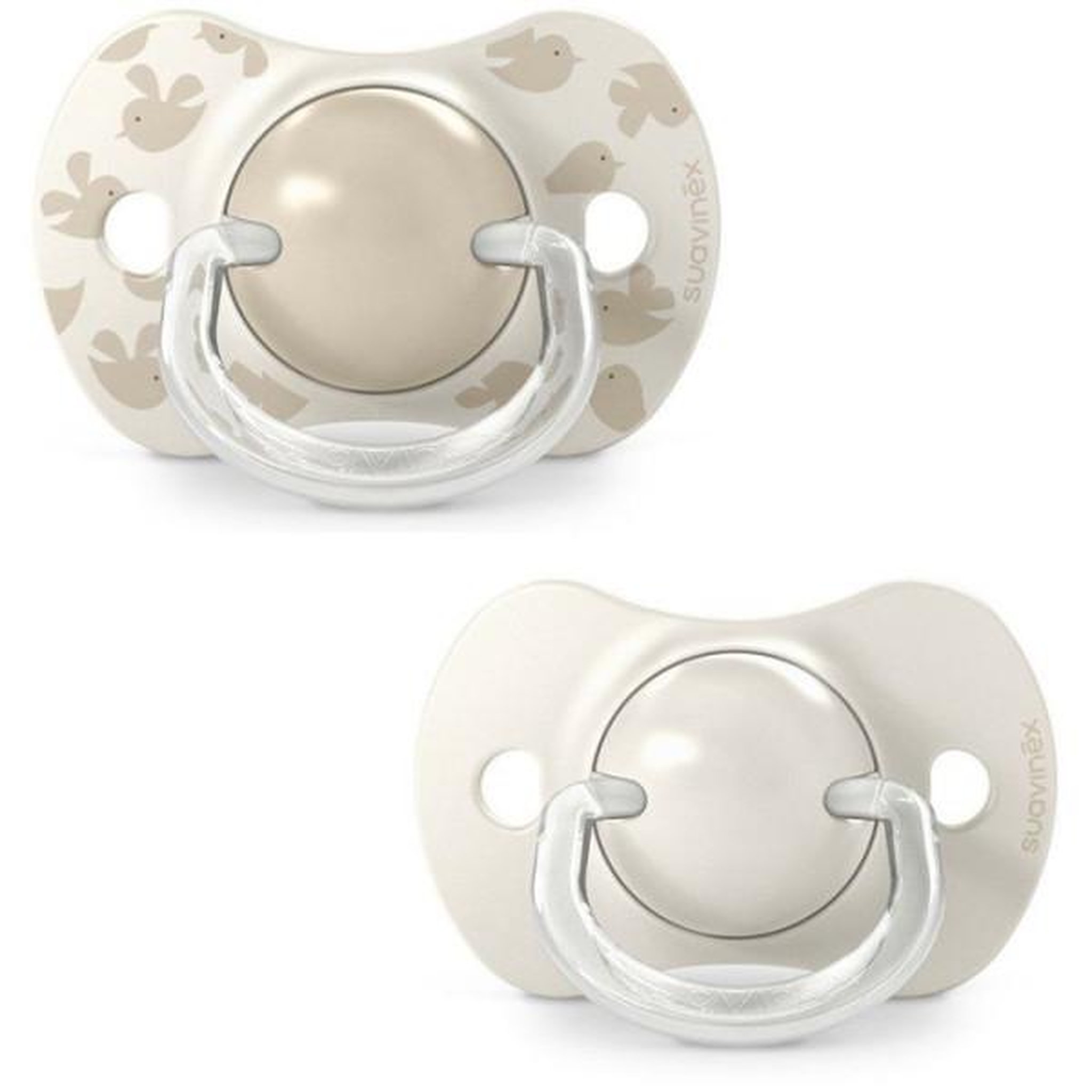 Suavinex Lot de 2 sucettes symétriques - SUAVINEX - Birdies - SX Pro - 6 a 18 mois - Beige