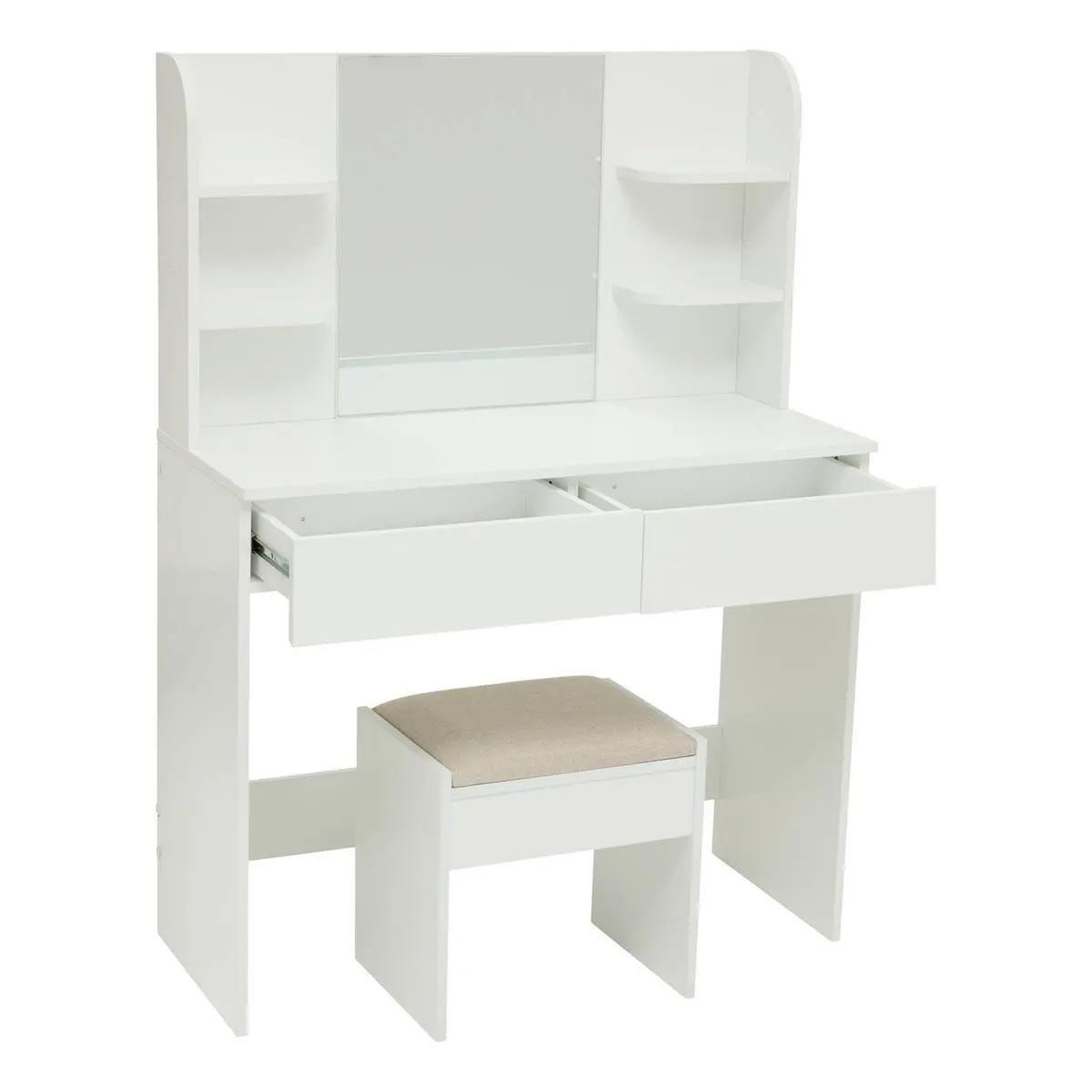 Voir la diapositive 2 : FIVE Coiffeuse 2 tiroirs avec tabouret  dolo  125cm blanc