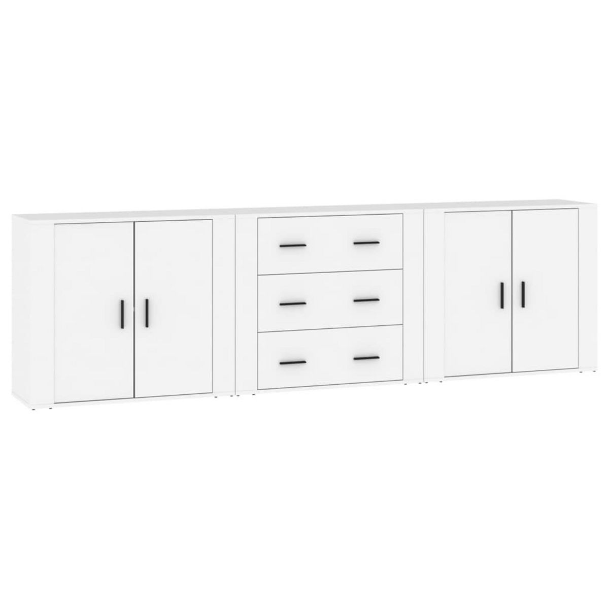 VIDAXL Buffets 3 pcs Blanc Bois d'ingenierie