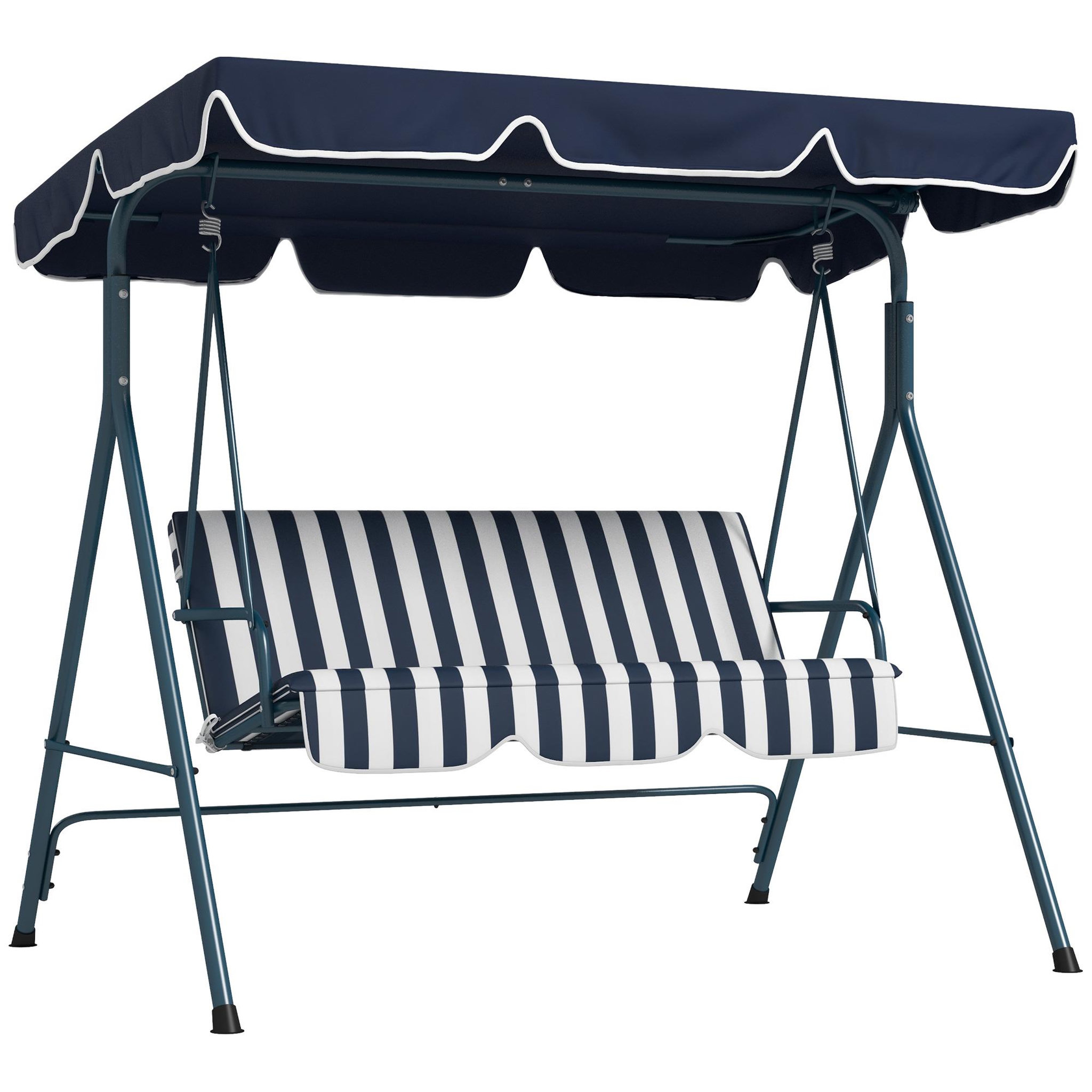 OUTSUNNY Balancelle de jardin 3 places toit réglable acier polyester bleu blanc rayé