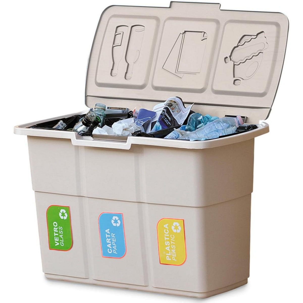 DEA HOME Poubelle de tri 3 bacs de 25L Dim 75 x 37 x H50 cm Avec couvercle Recyclage 3 en 1 DEA HOME