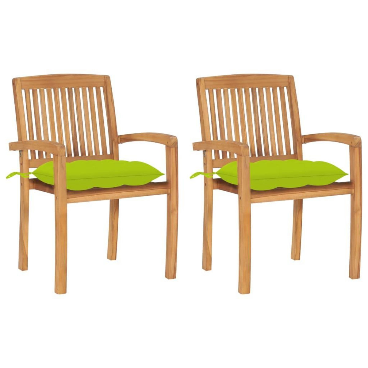 VIDAXL Chaises de jardin lot de 2 avec coussins vert vif Teck massif