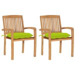 VIDAXL Chaises de jardin lot de 2 avec coussins vert vif Teck massif