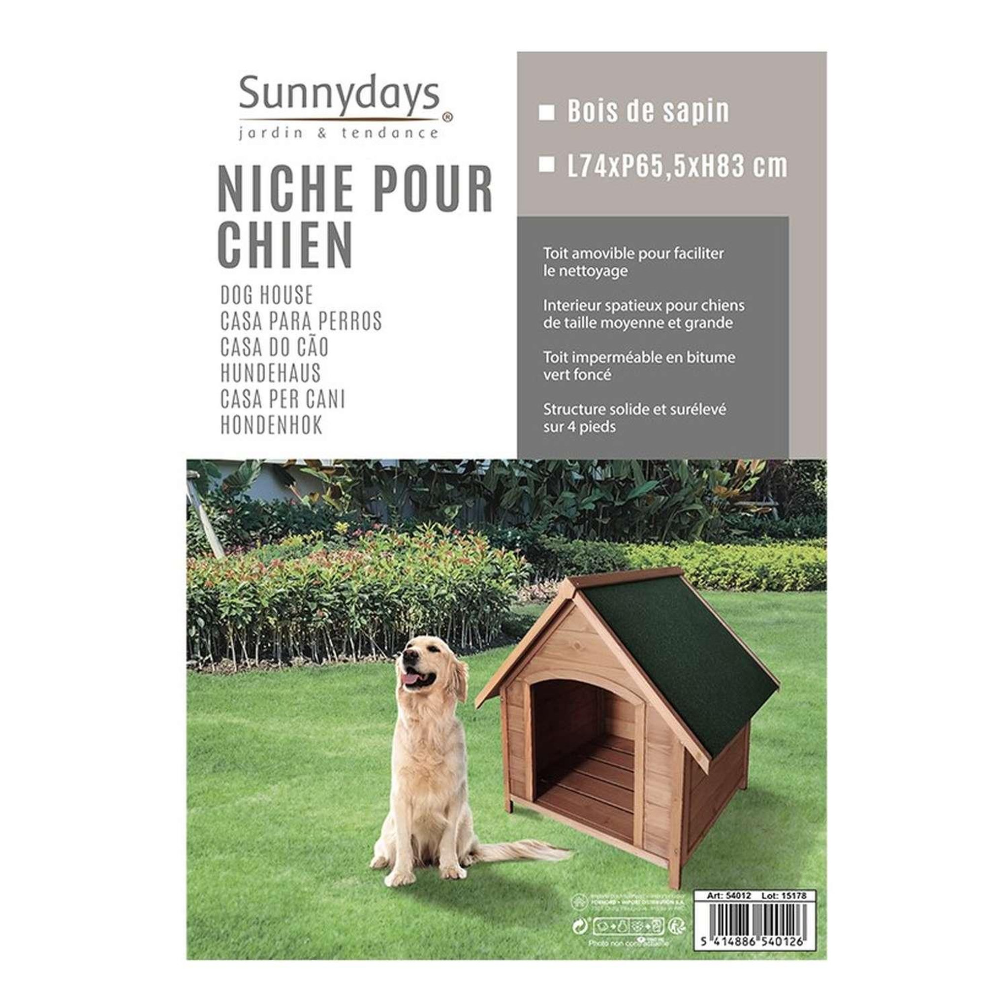 Voir la diapositive 2 : TOILINUX Niche pour chien oslo avec toit amovible en bois naturel