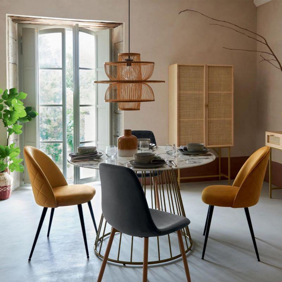  Lot de 4 Chaises Design  Slano  84cm Jaune Ocre