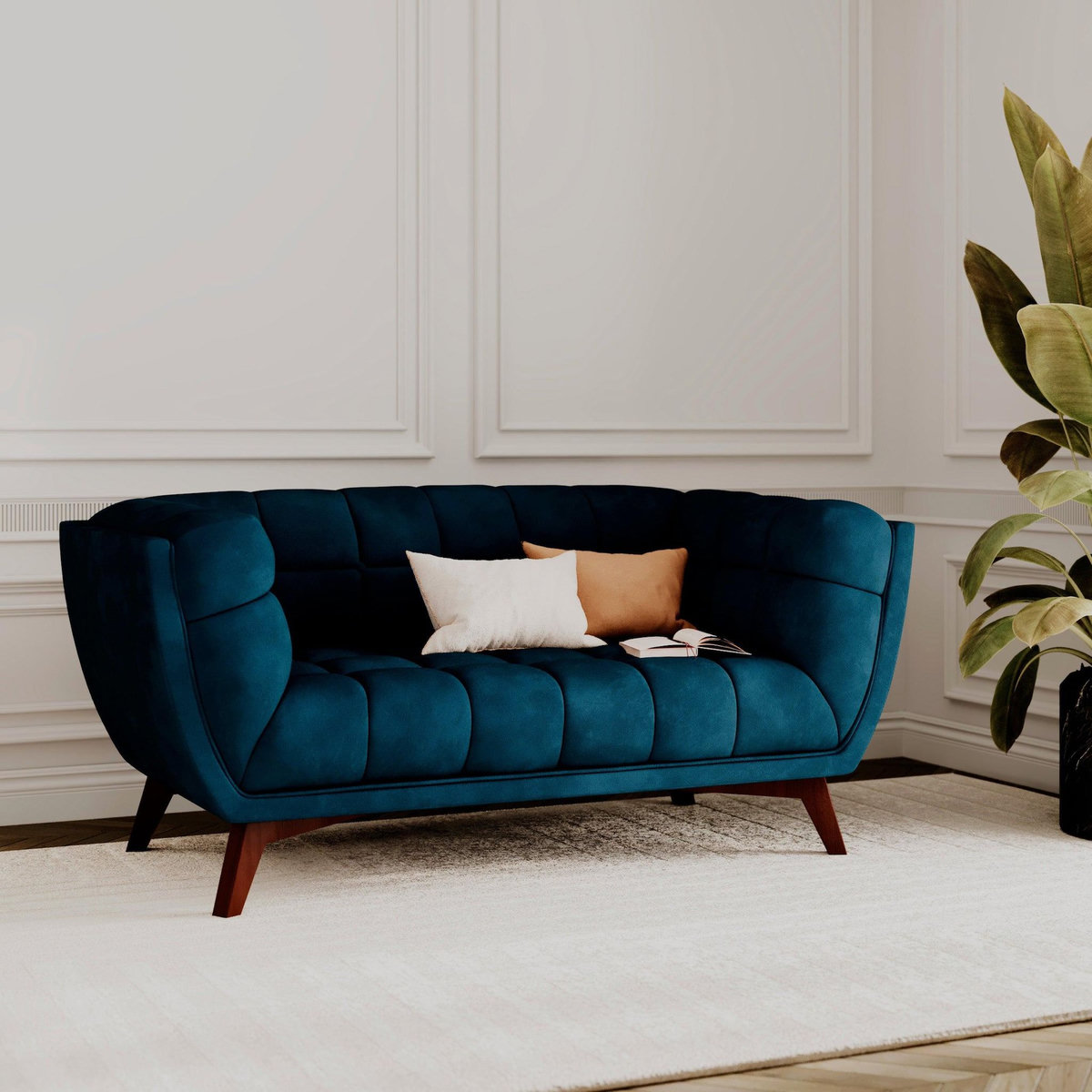 Rendez vous déco Canapé 3 places en velours vert foncé - Mona